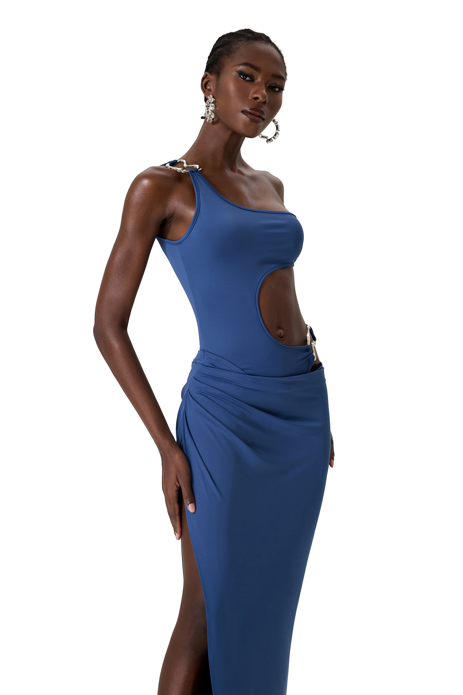 Solid Cut Out Split Maxi Dress