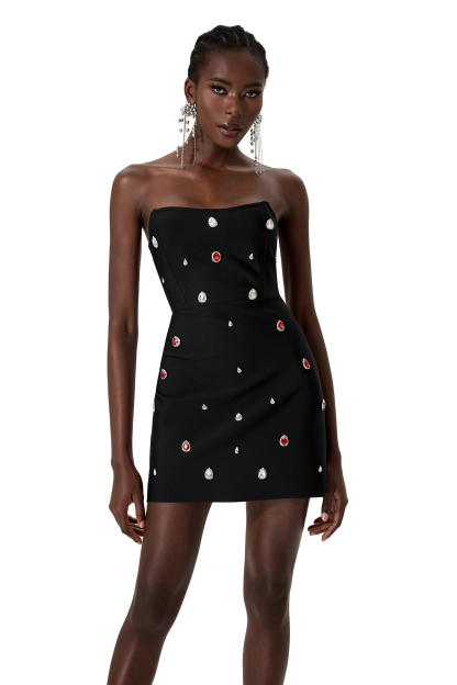 Rhinestone Off Shoulder Sleeveless Mini Dress