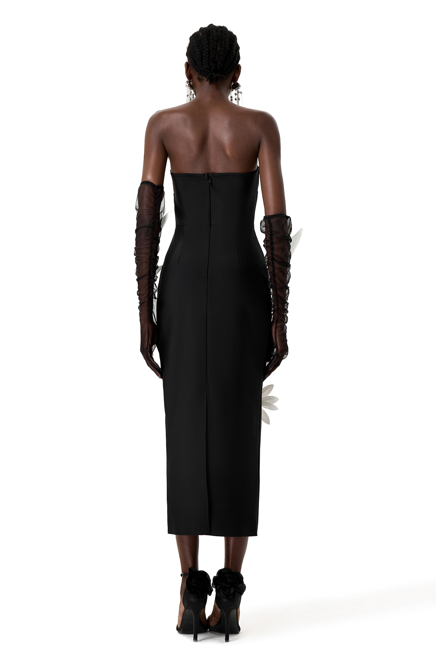 3D Flower Off Shoulder Midi Dress