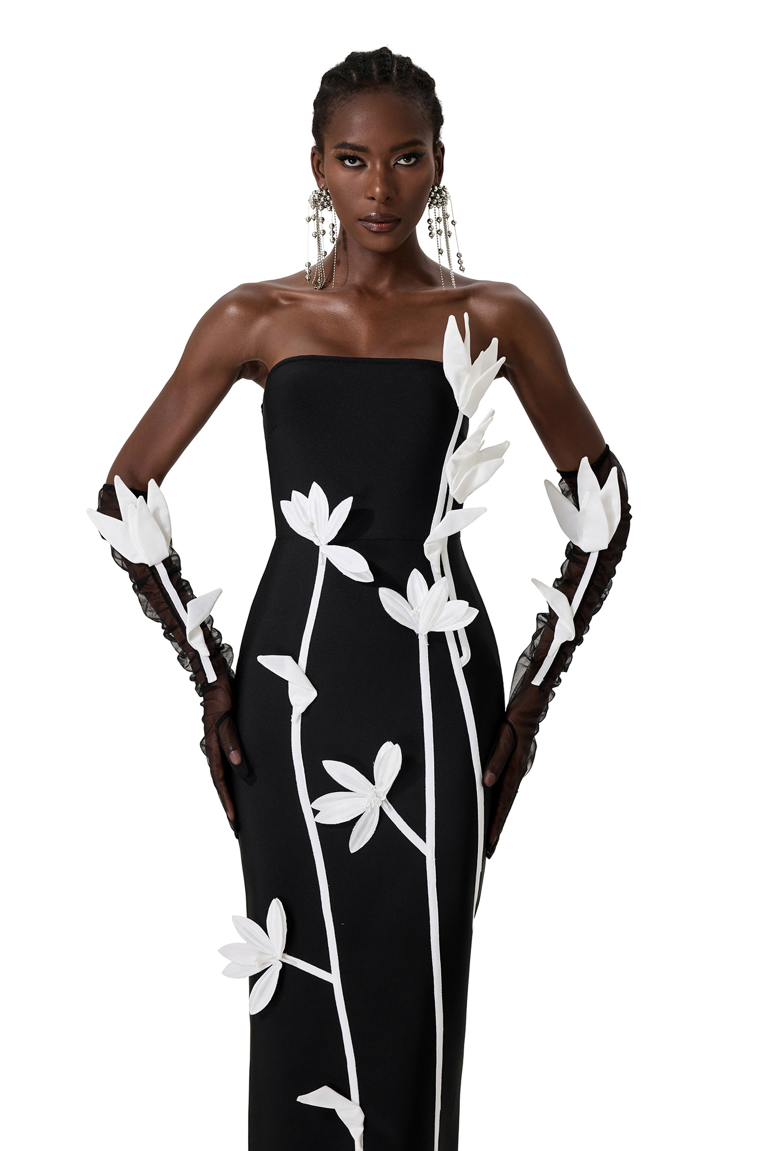 3D Flower Off Shoulder Midi Dress