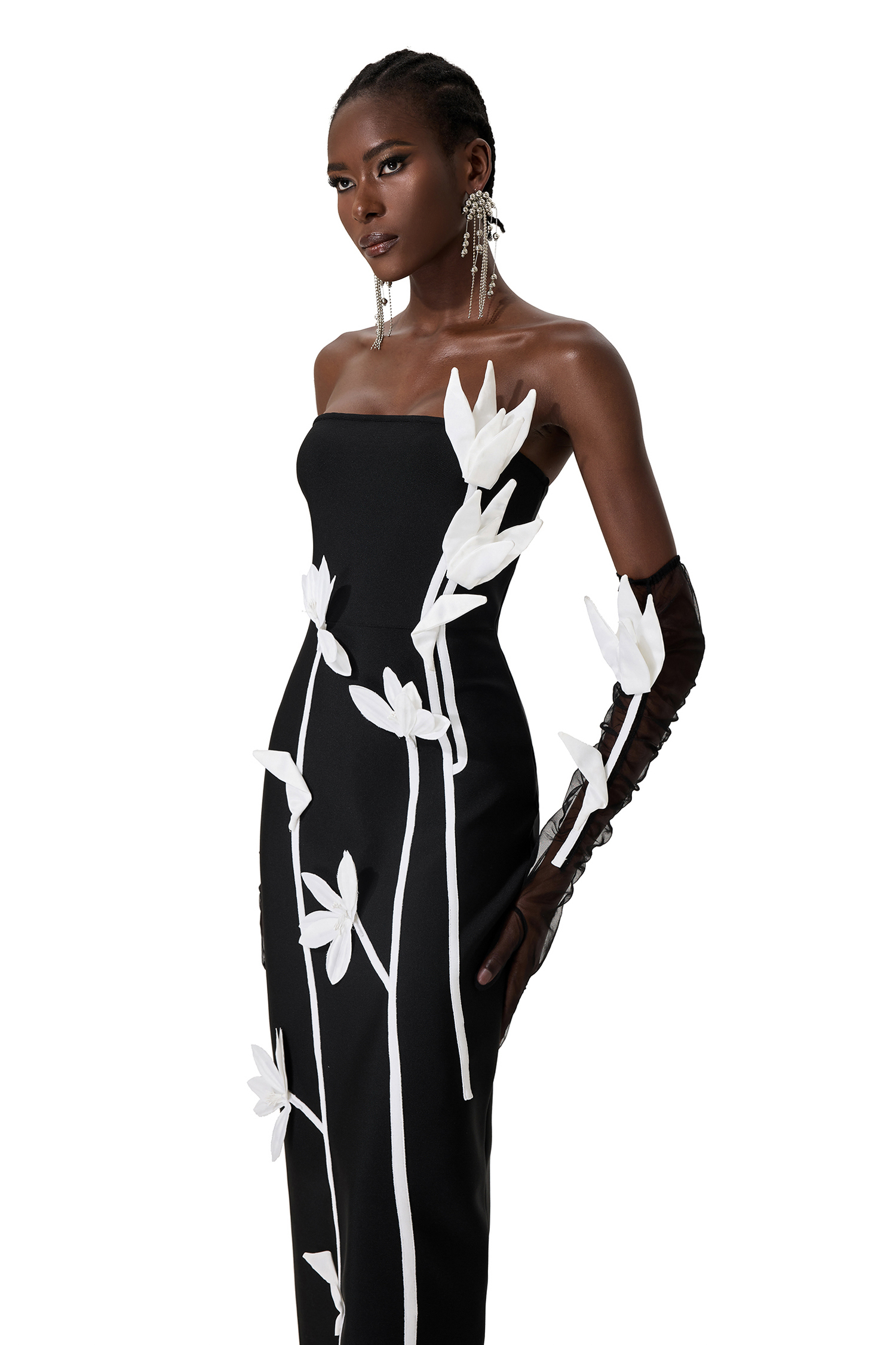 3D Flower Off Shoulder Midi Dress