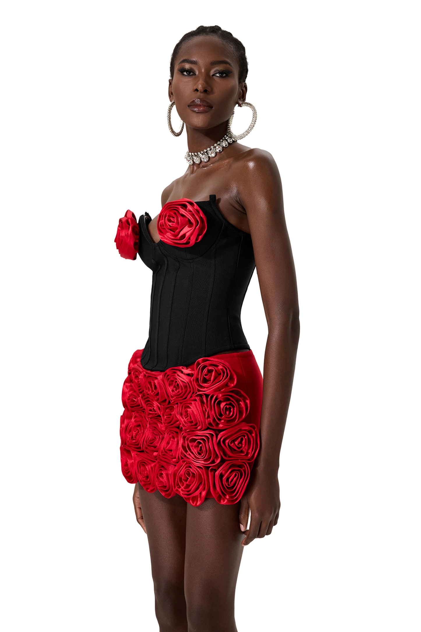 3D Flower Sleeveless Top & High Waist Mini Skirt Set