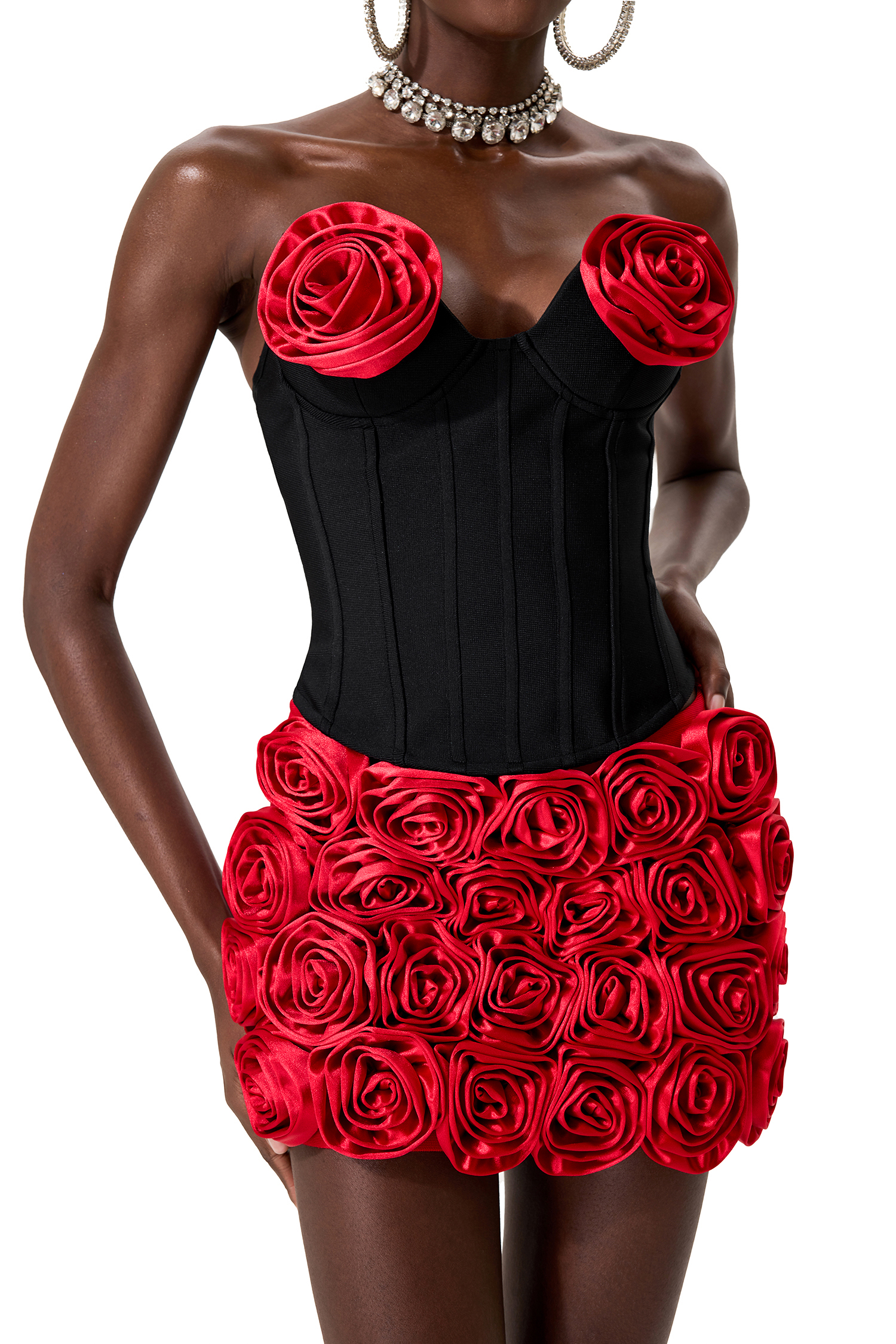 3D Flower Sleeveless Top & High Waist Mini Skirt Set