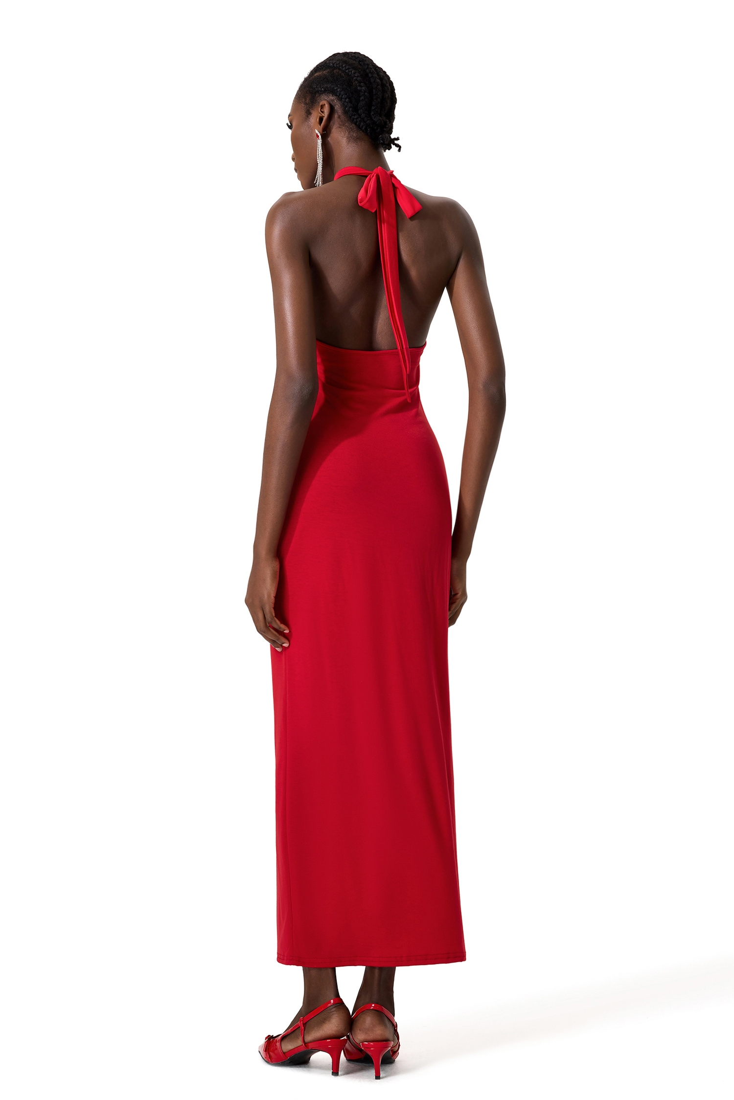 Solid Cut Out Metal Shell Midi Dress