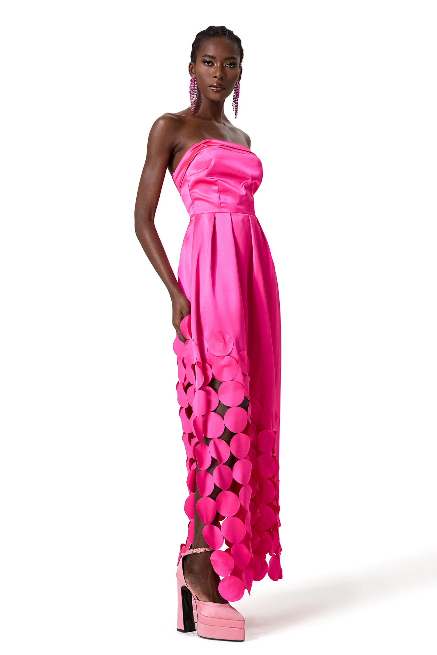 Satin Off Shoulder Sleeveless Midi Dress