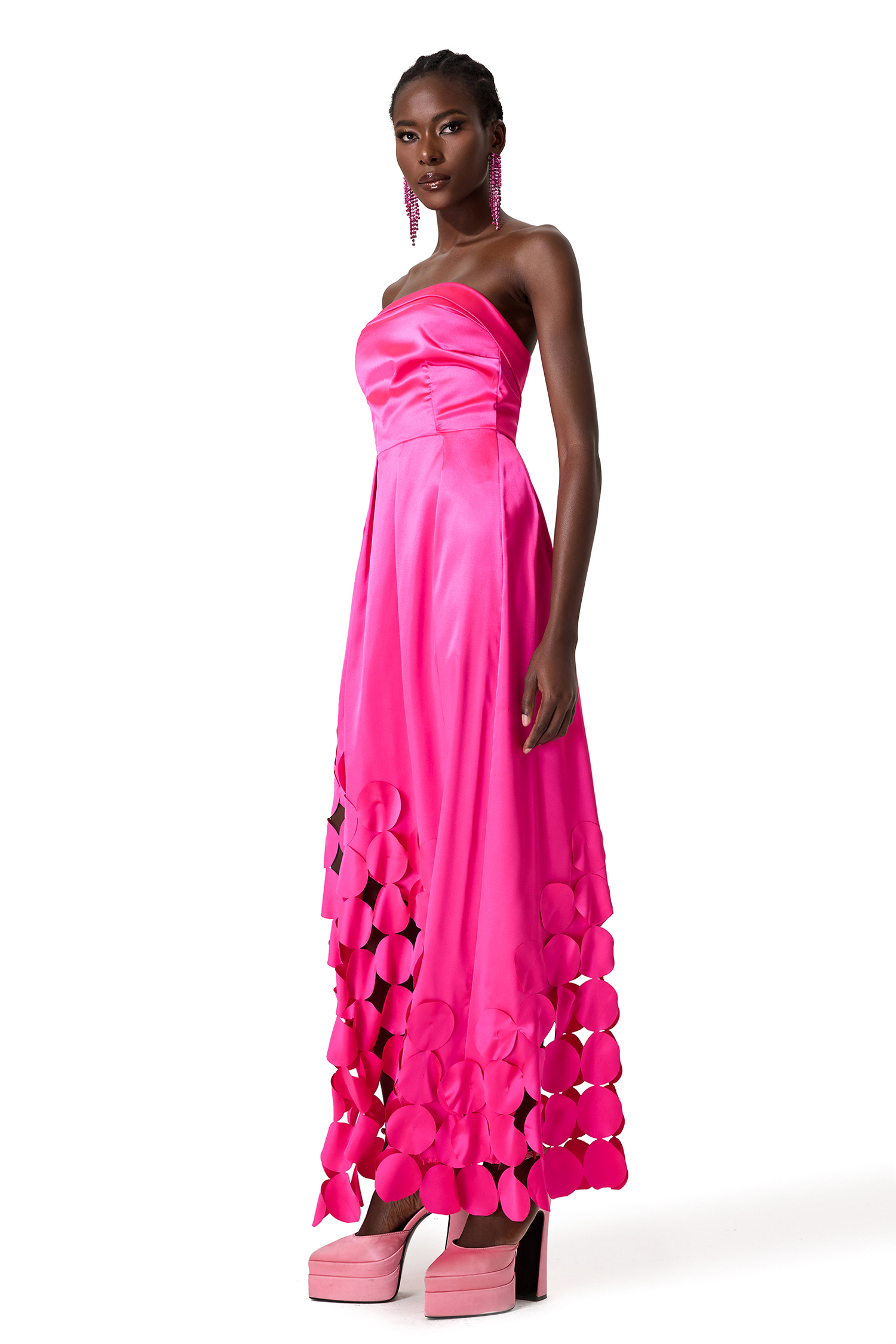 Satin Off Shoulder Sleeveless Midi Dress