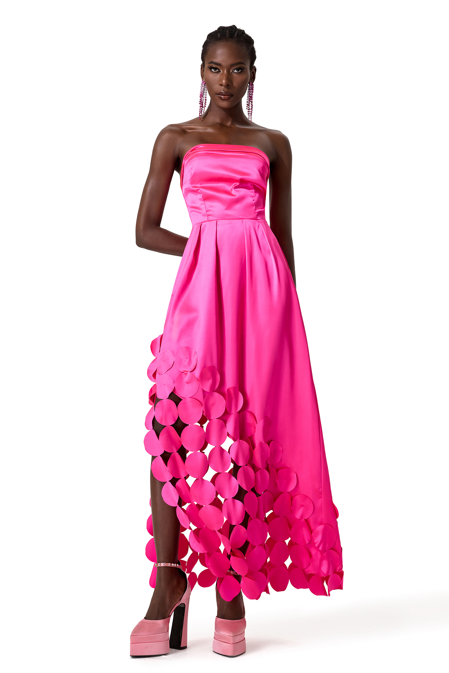 Satin Off Shoulder Sleeveless Midi Dress