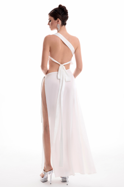 3D Flower Embroidered Backless Top & Solid Split Maxi Skirt Set