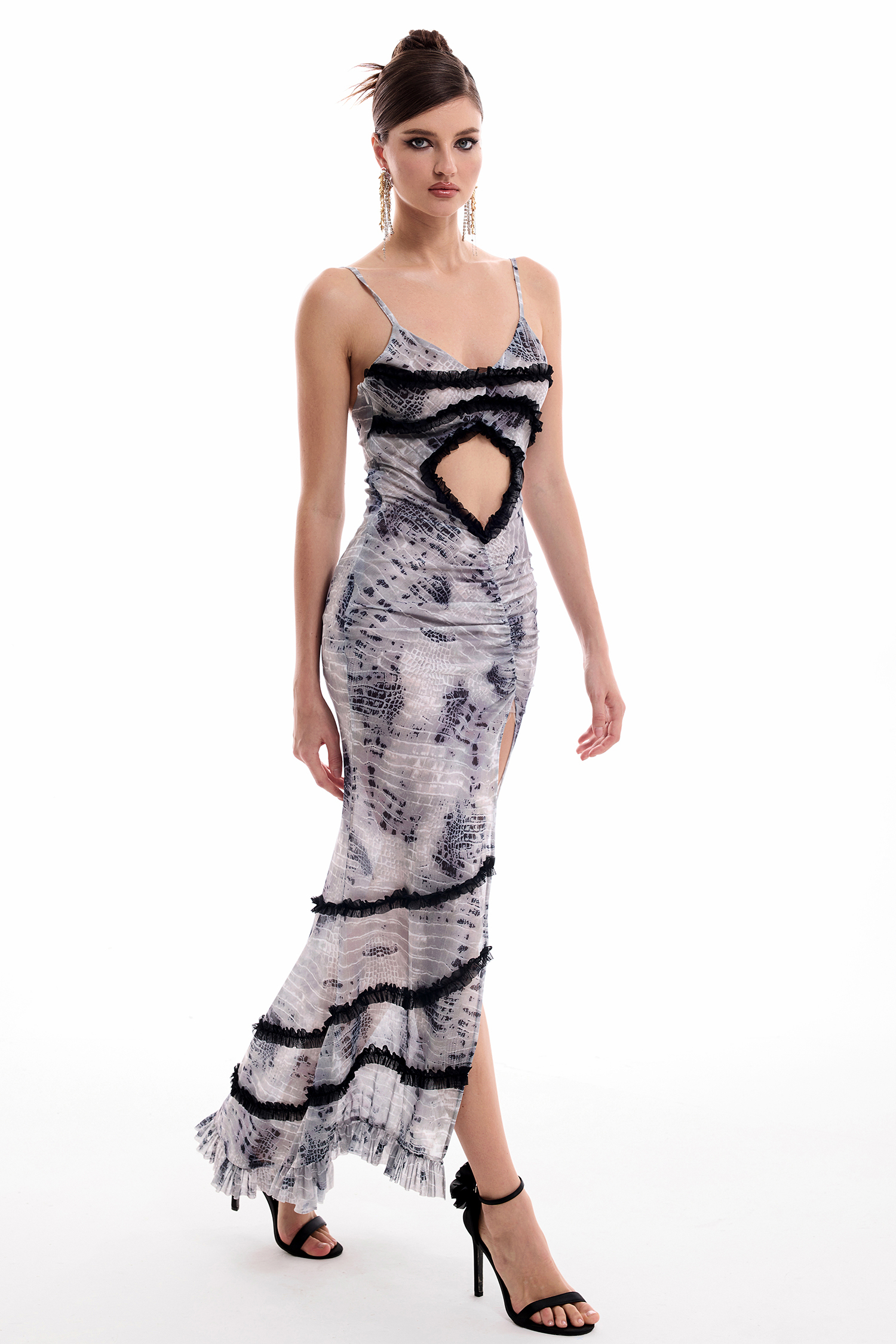 Leopard Print Cut-Out Split Maxi Dress