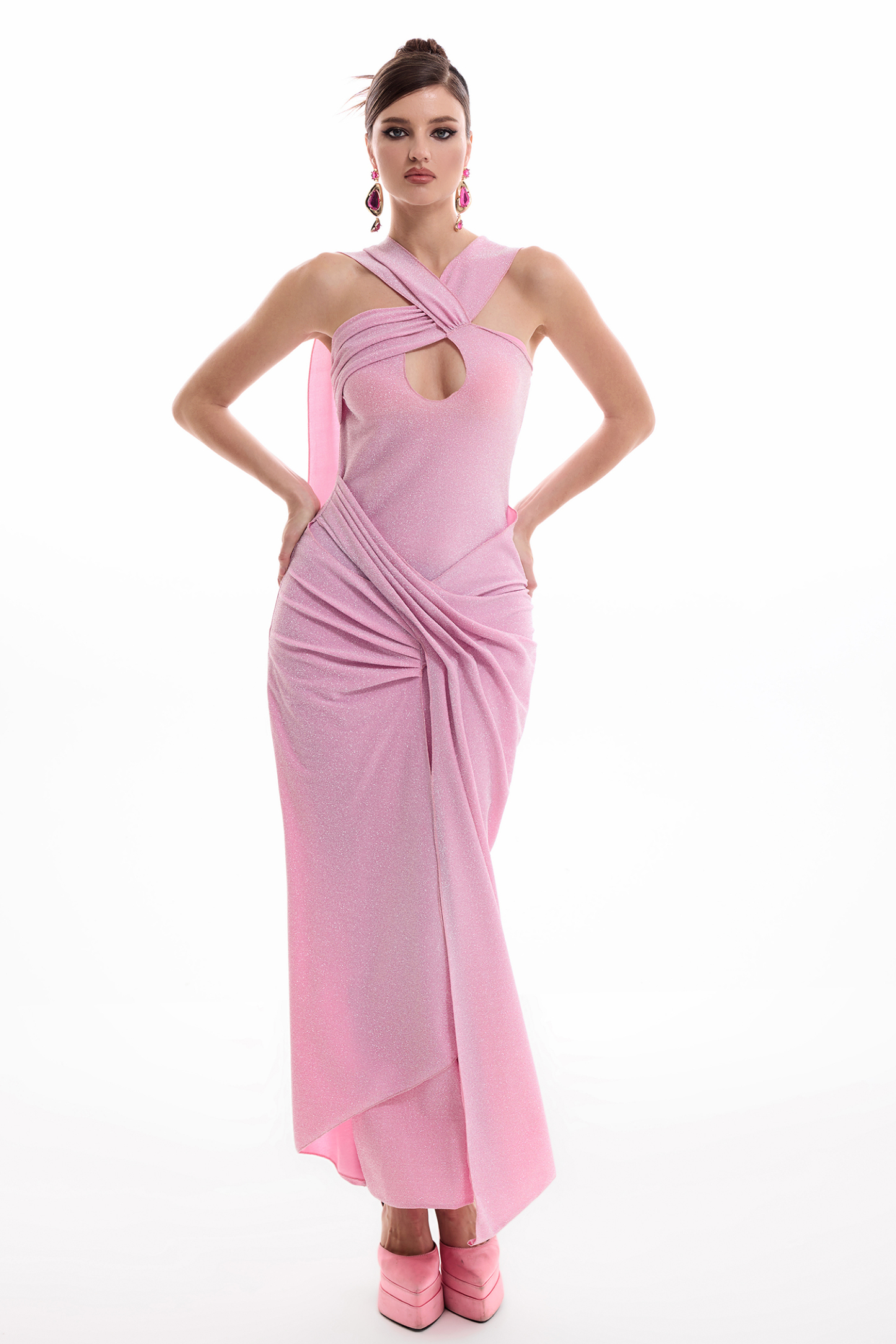 Sequin Halter Neck Cut-Out Maxi Dress