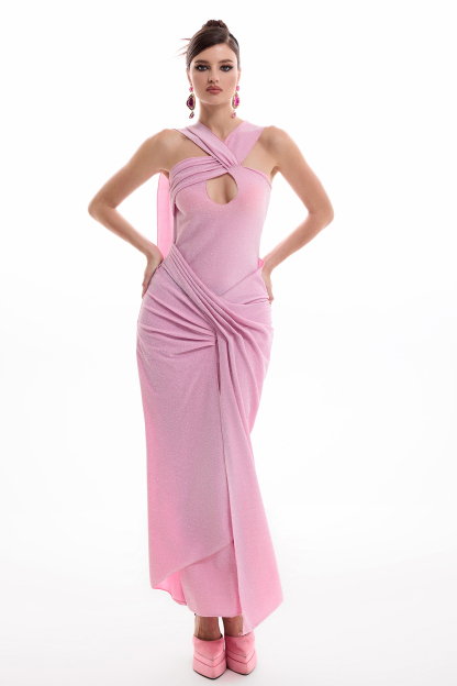 Sequin Halter Neck Cut-Out Maxi Dress