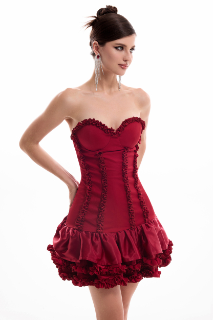 Sweetheart Neck Frill Corset Mini Dress