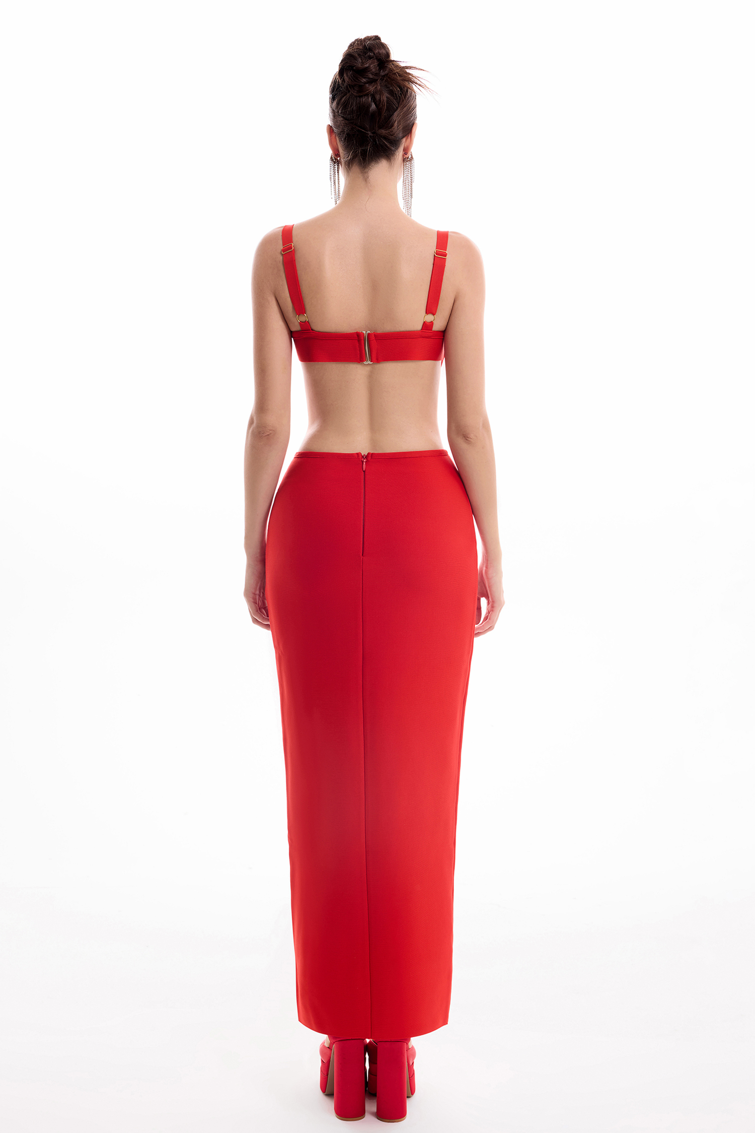 3D Flower Sweetheart Neck Top & Hight Waist Split Skirt Set