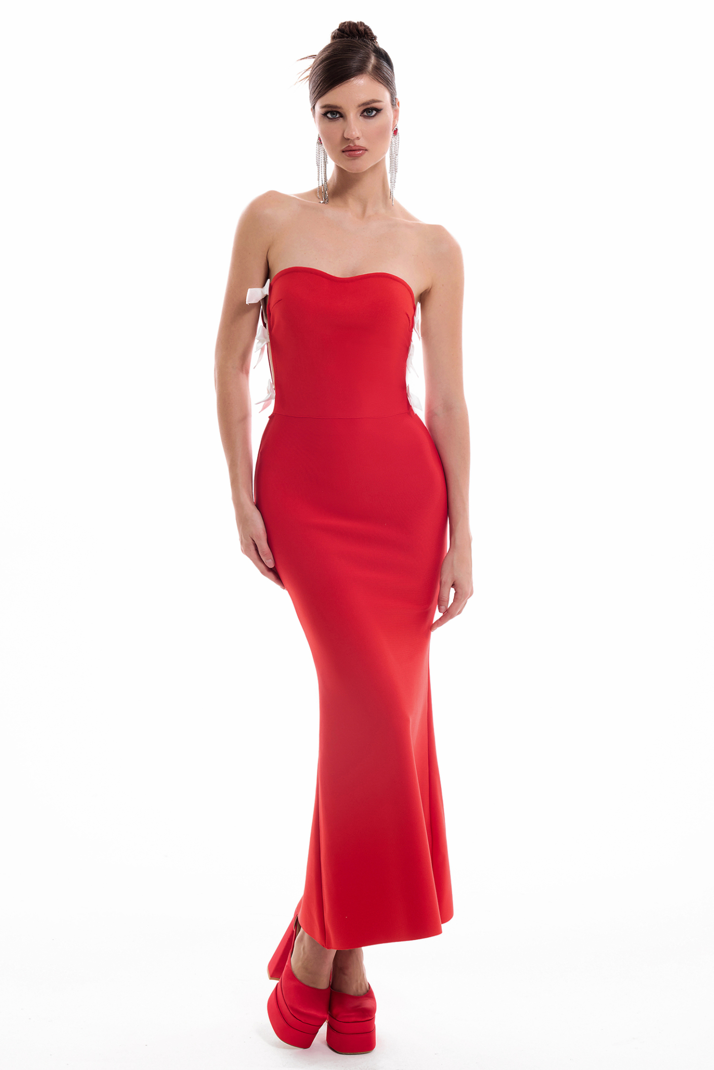 Bow Cut-Out Off Shoulder Midi Dress