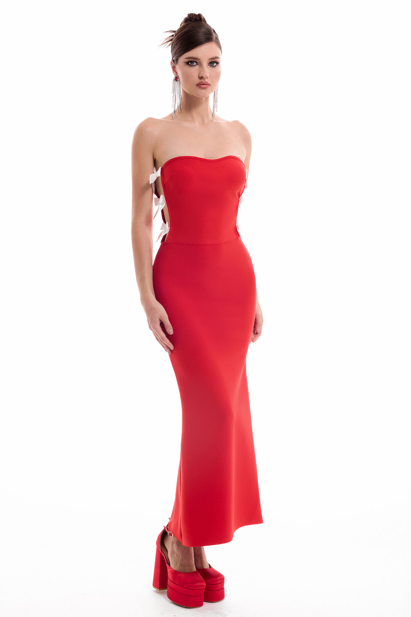 Bow Cut-Out Off Shoulder Midi Dress