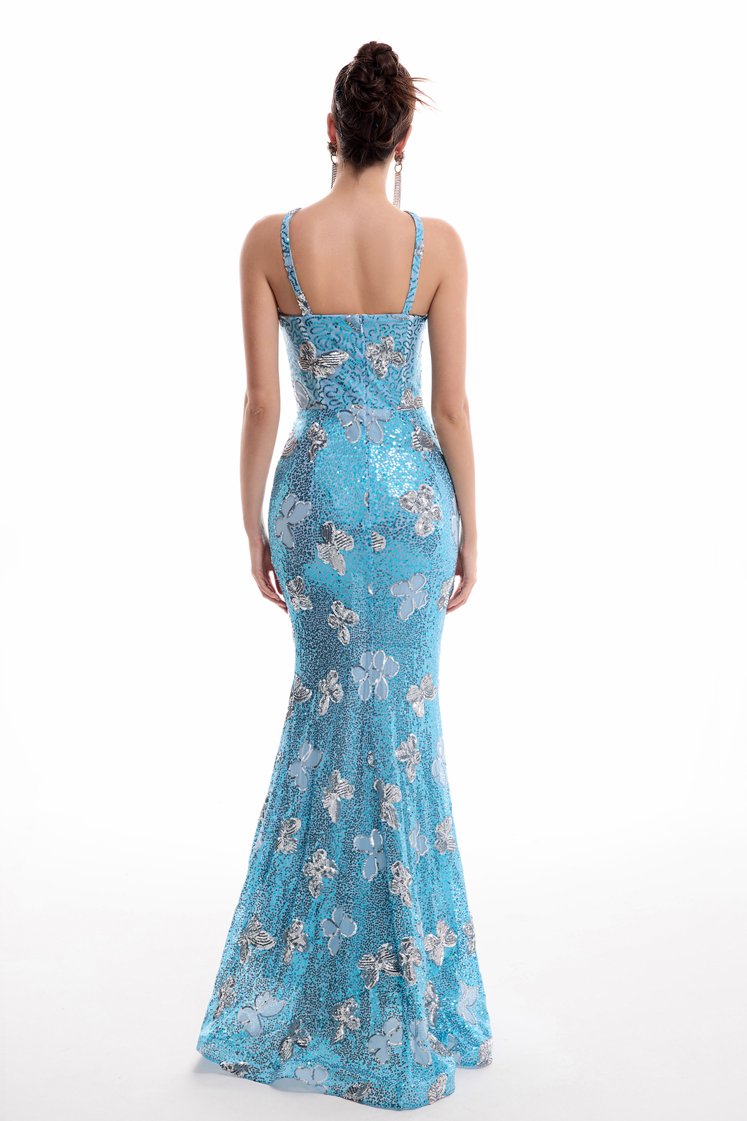 Sequin Halter Neck Butterfly Shape Maxi Dress