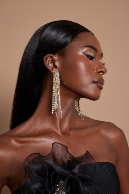 Faux Diamond Leaf Tassel Earrings