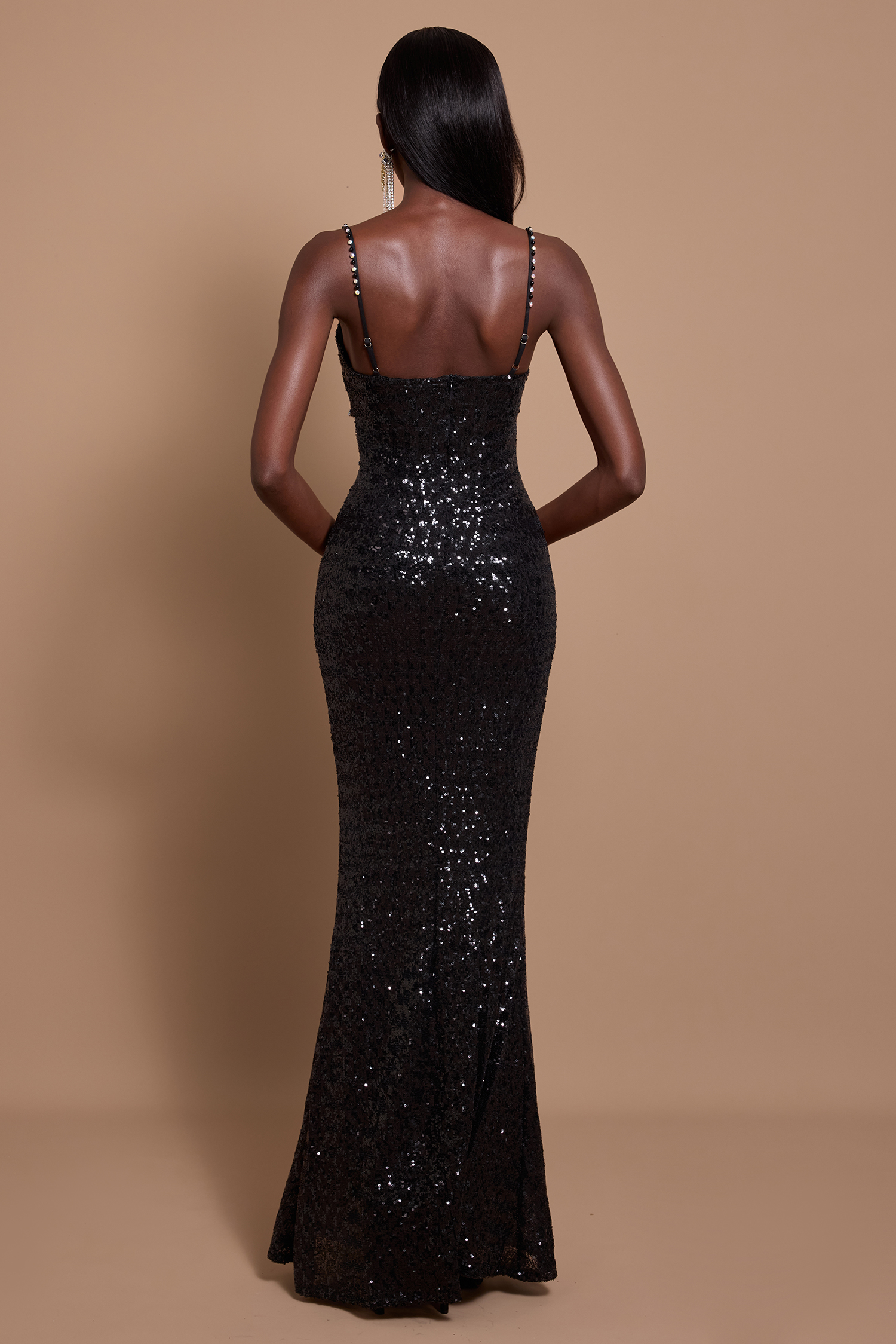 Sequin Deep V-Neck Cut-Out Midi Dress