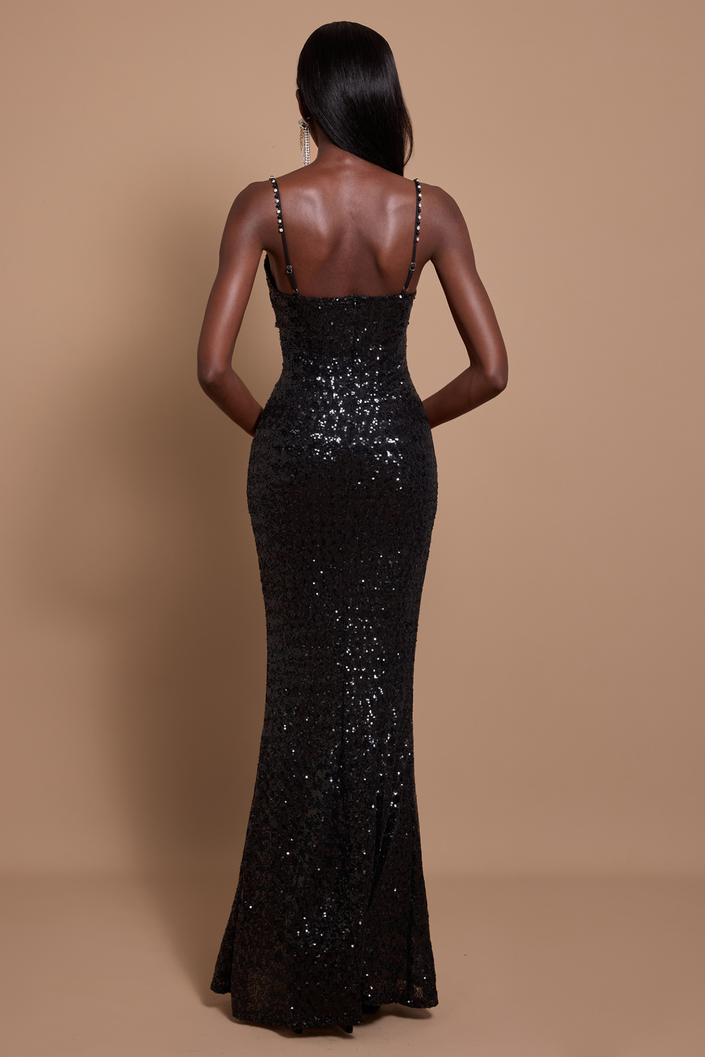 Sequin Deep V-Neck Cut-Out Midi Dress