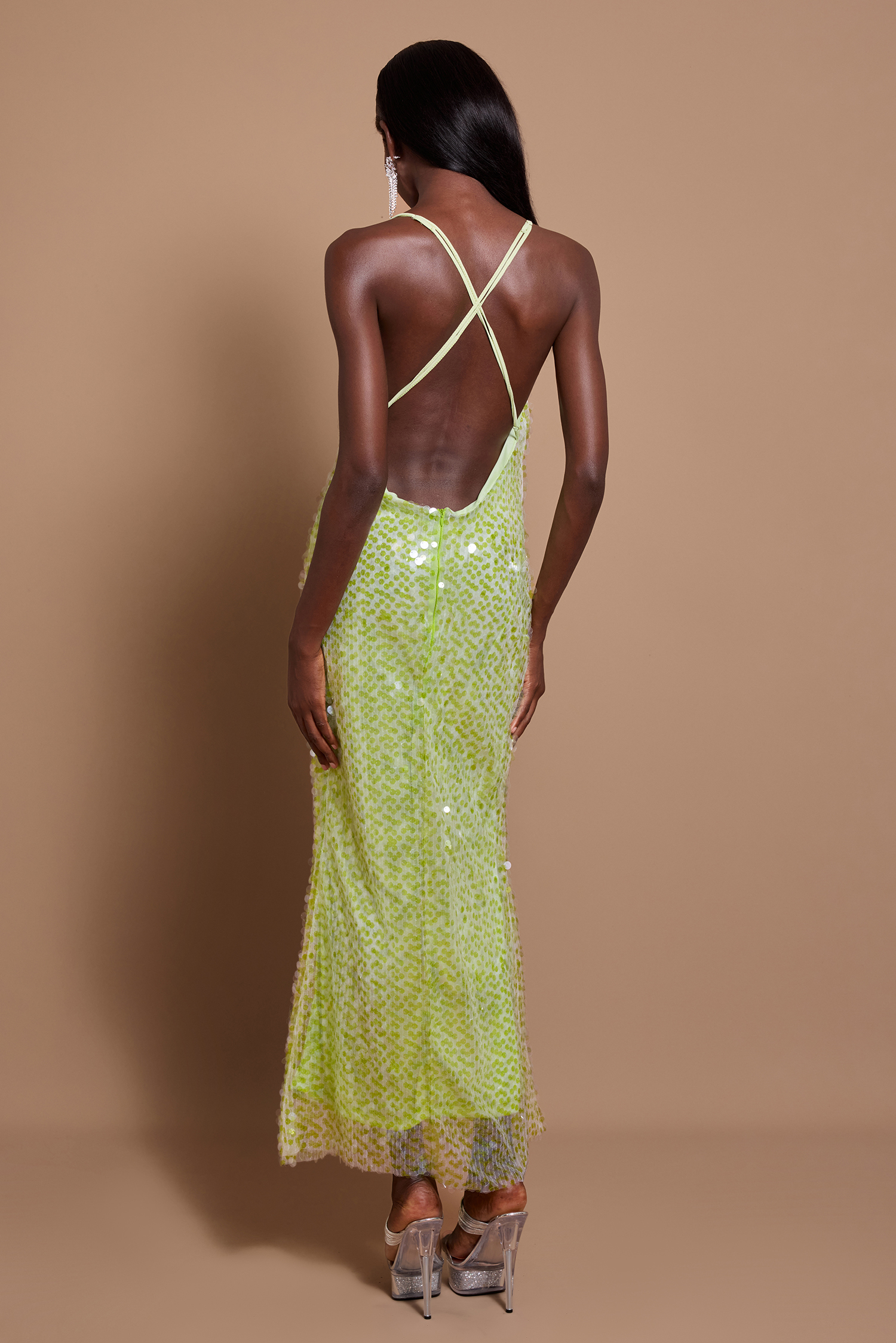 Sequin Backless Sleeveless Maxi Dress