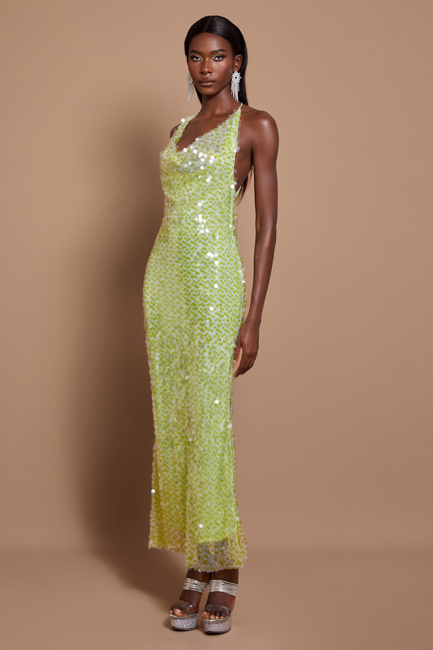 Sequin Backless Sleeveless Maxi Dress