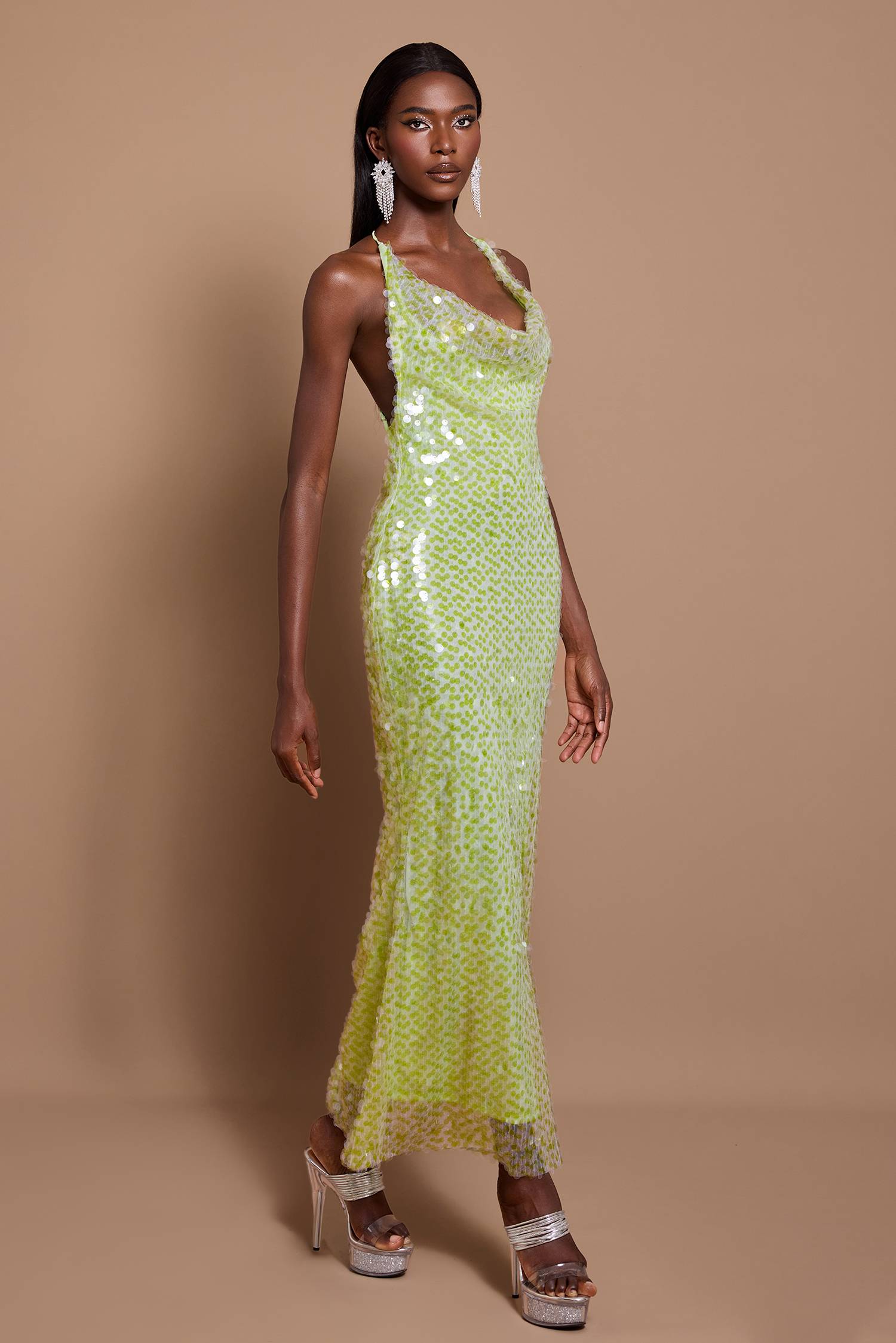 Sequin Backless Sleeveless Maxi Dress