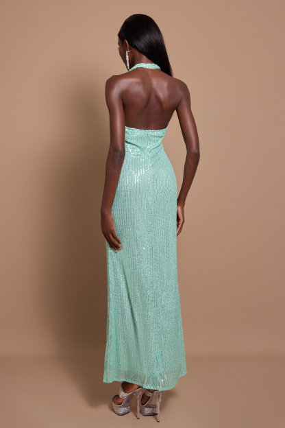Sequin Halter Neck Backless Maxi Dress
