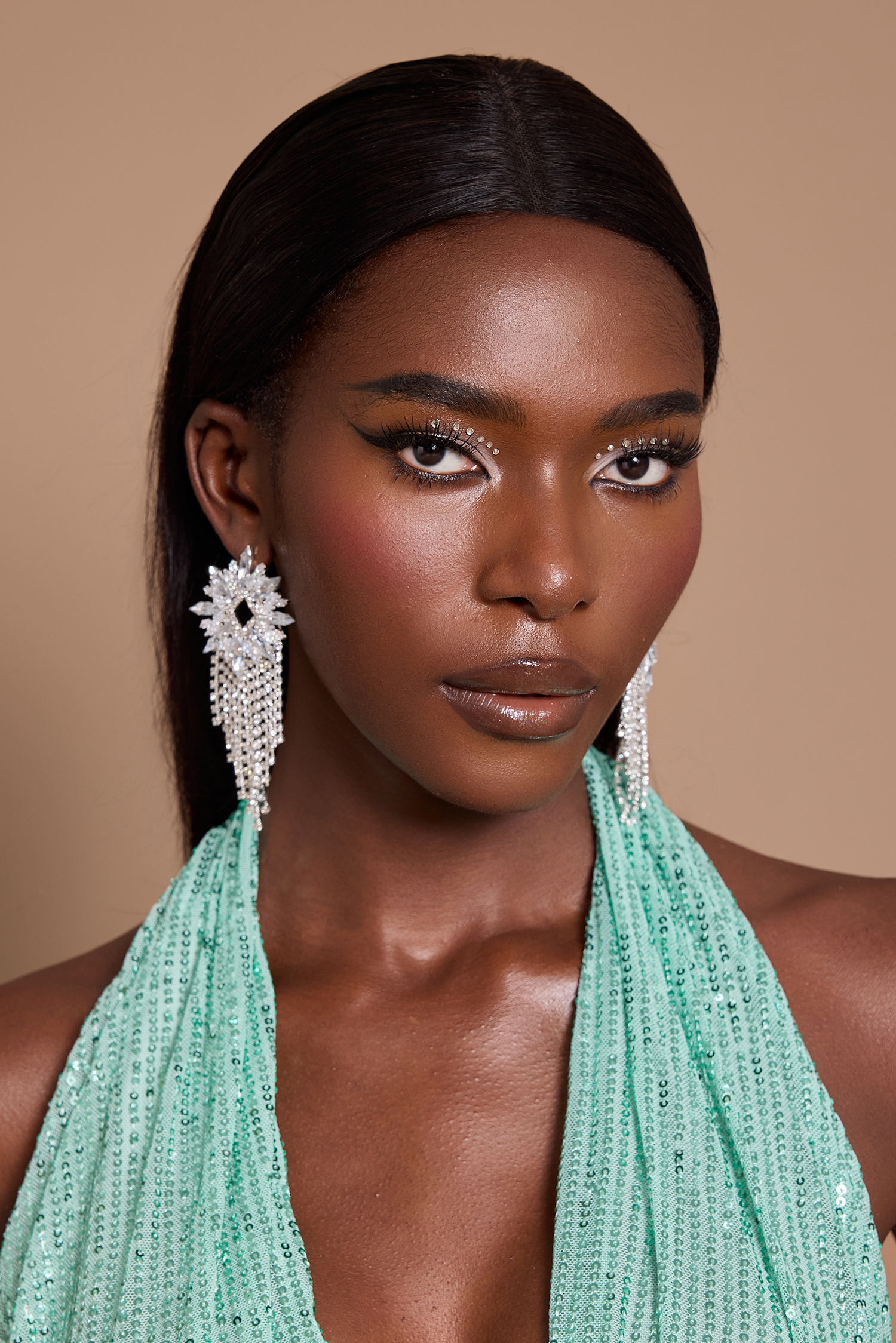 Faux Diamond Cut-Out Tassel Earrings