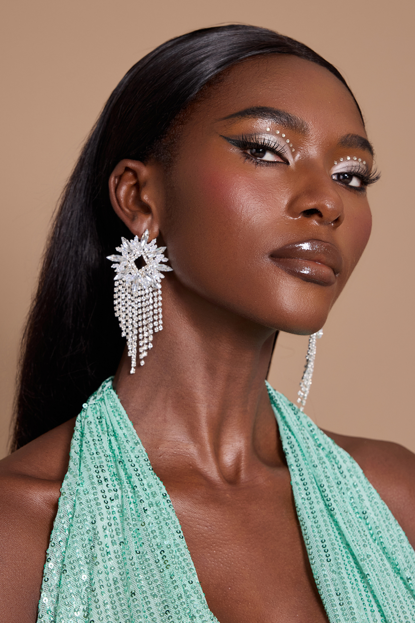 Faux Diamond Cut-Out Tassel Earrings