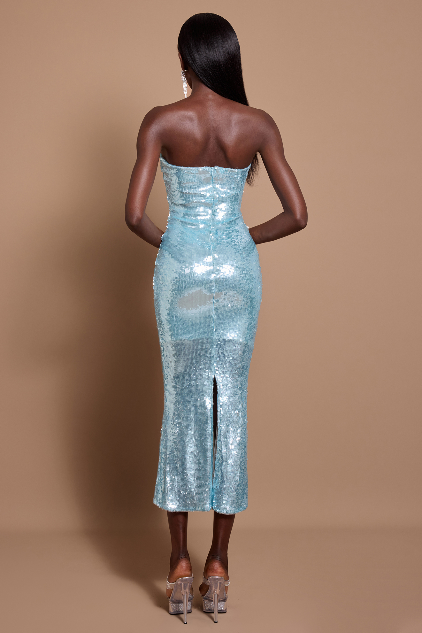 Sequin Off Shoulder Backless Midi Dress