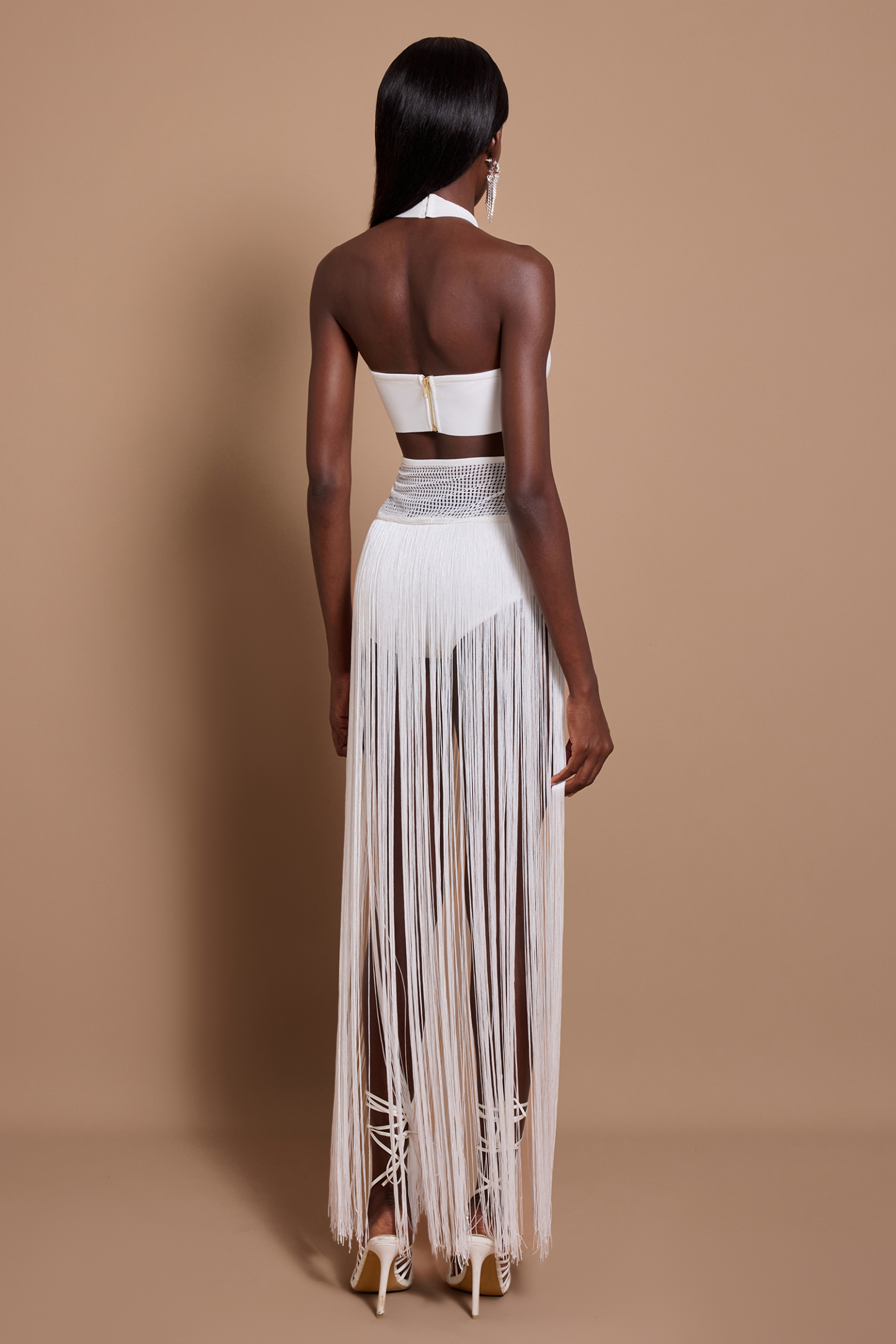 Halter Neck Sleeveless Top & Hight Waist Tassel Skirt Set