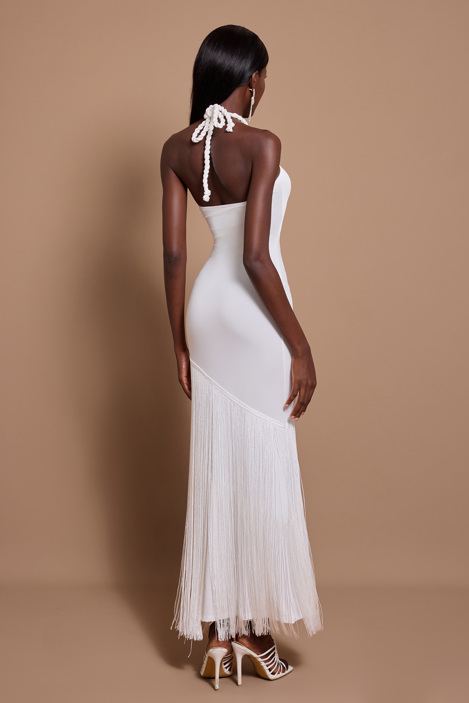 Halter Neck Cut-Out Tassel Maxi Dress