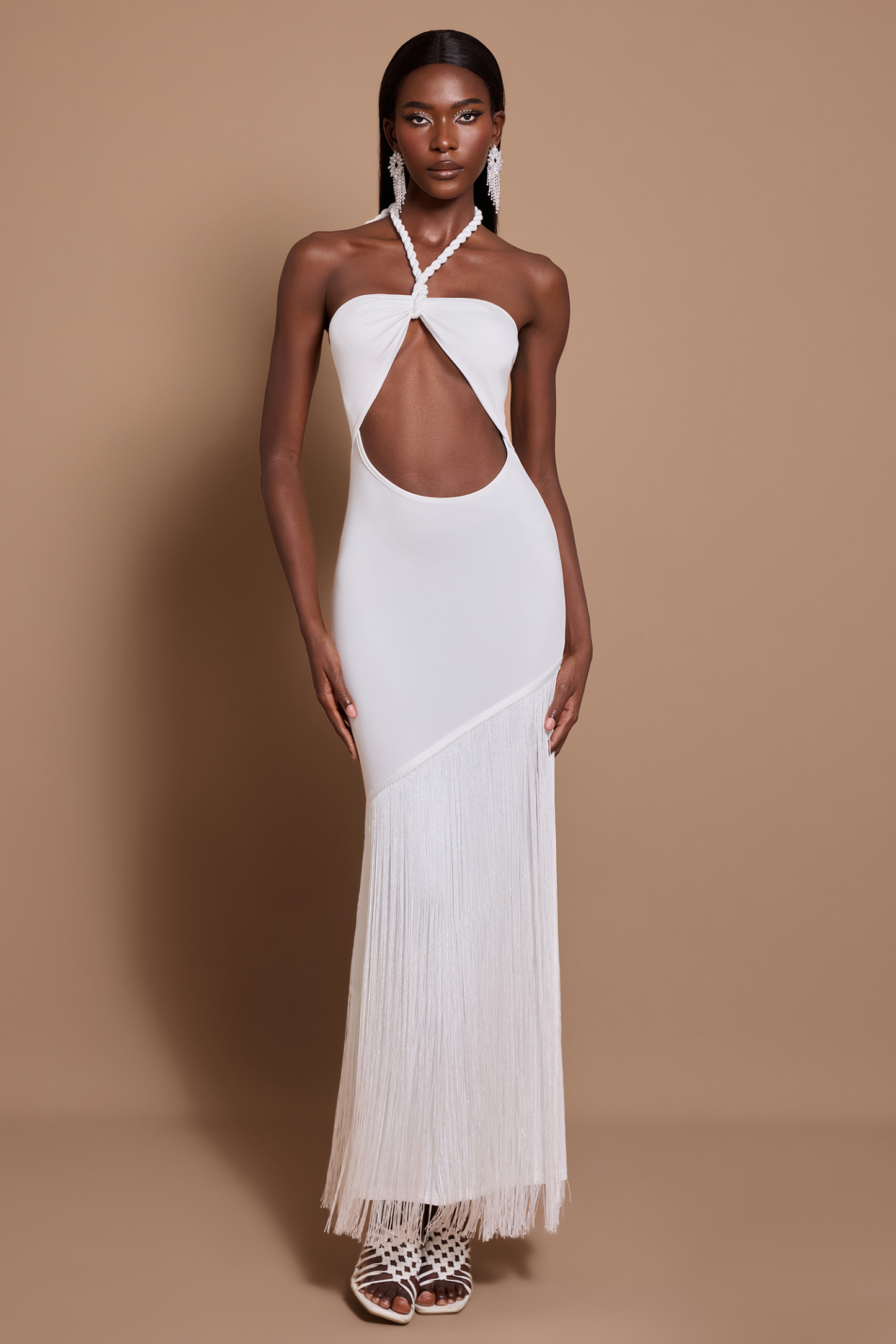 Halter Neck Cut-Out Tassel Maxi Dress