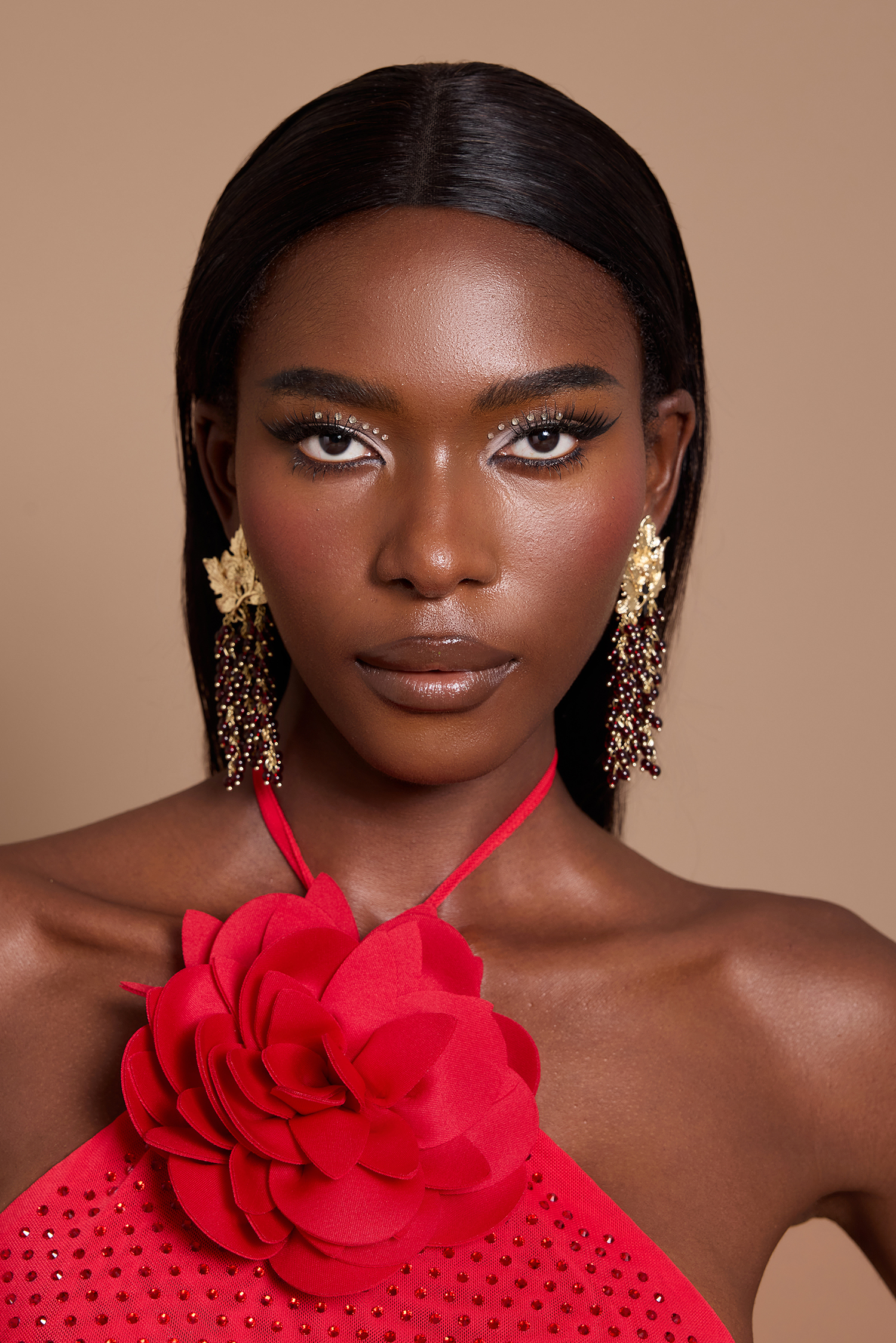 Tree Leaf-Shaped Beaded Tassel Earrings