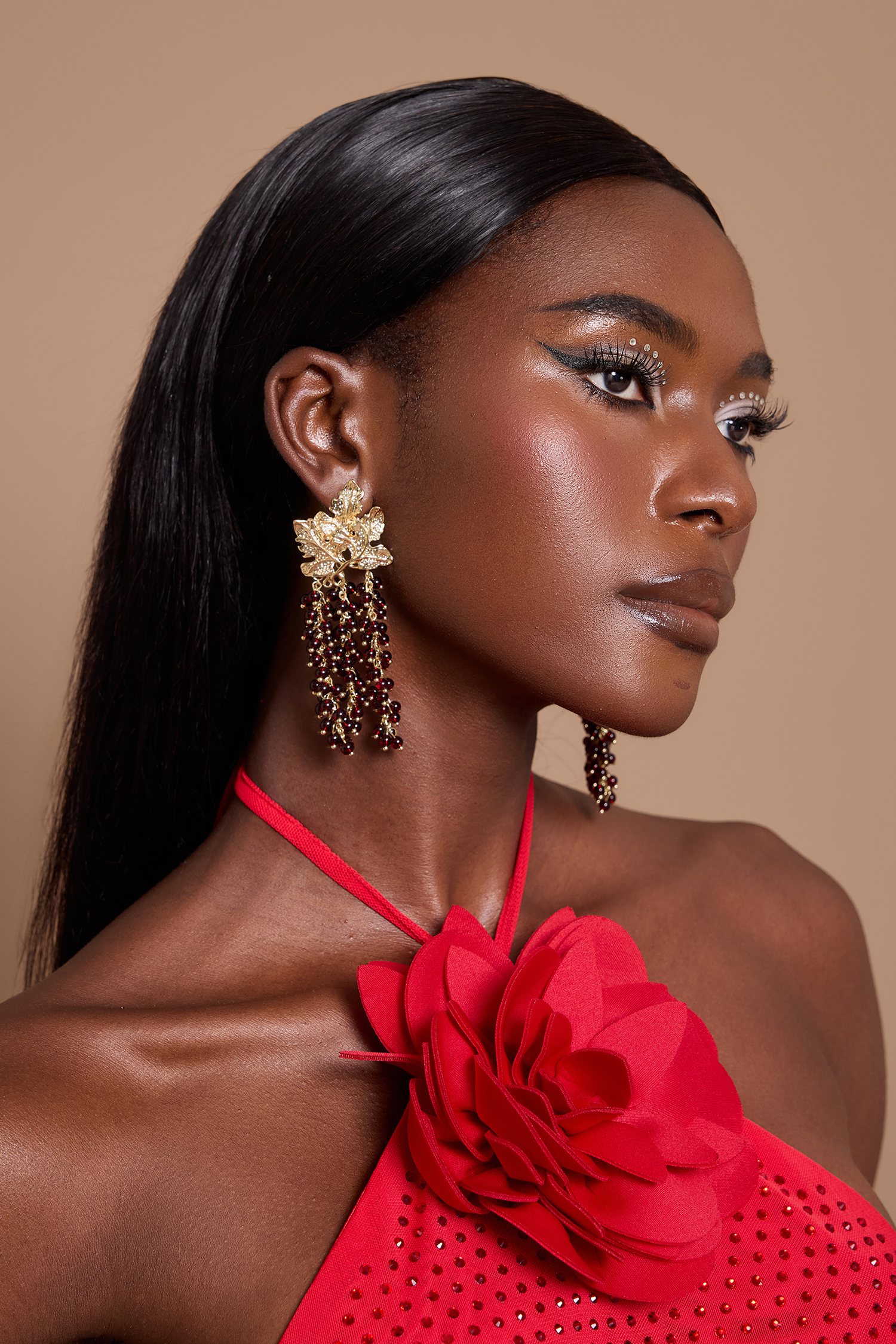 Tree Leaf-Shaped Beaded Tassel Earrings