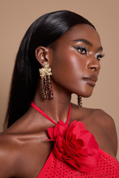 Tree Leaf-Shaped Beaded Tassel Earrings