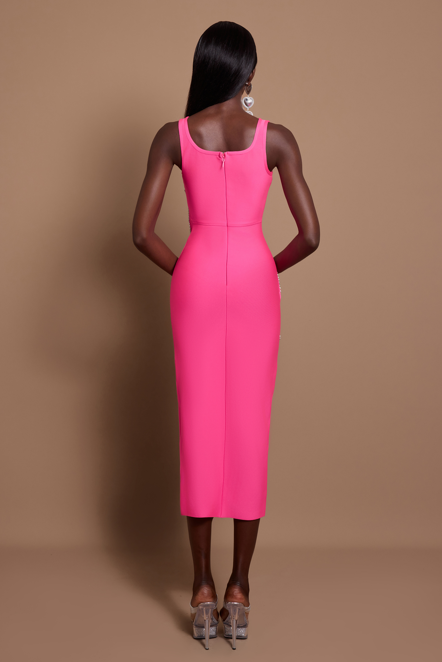 Rhinestone Cut-Out Split Maxi Dress