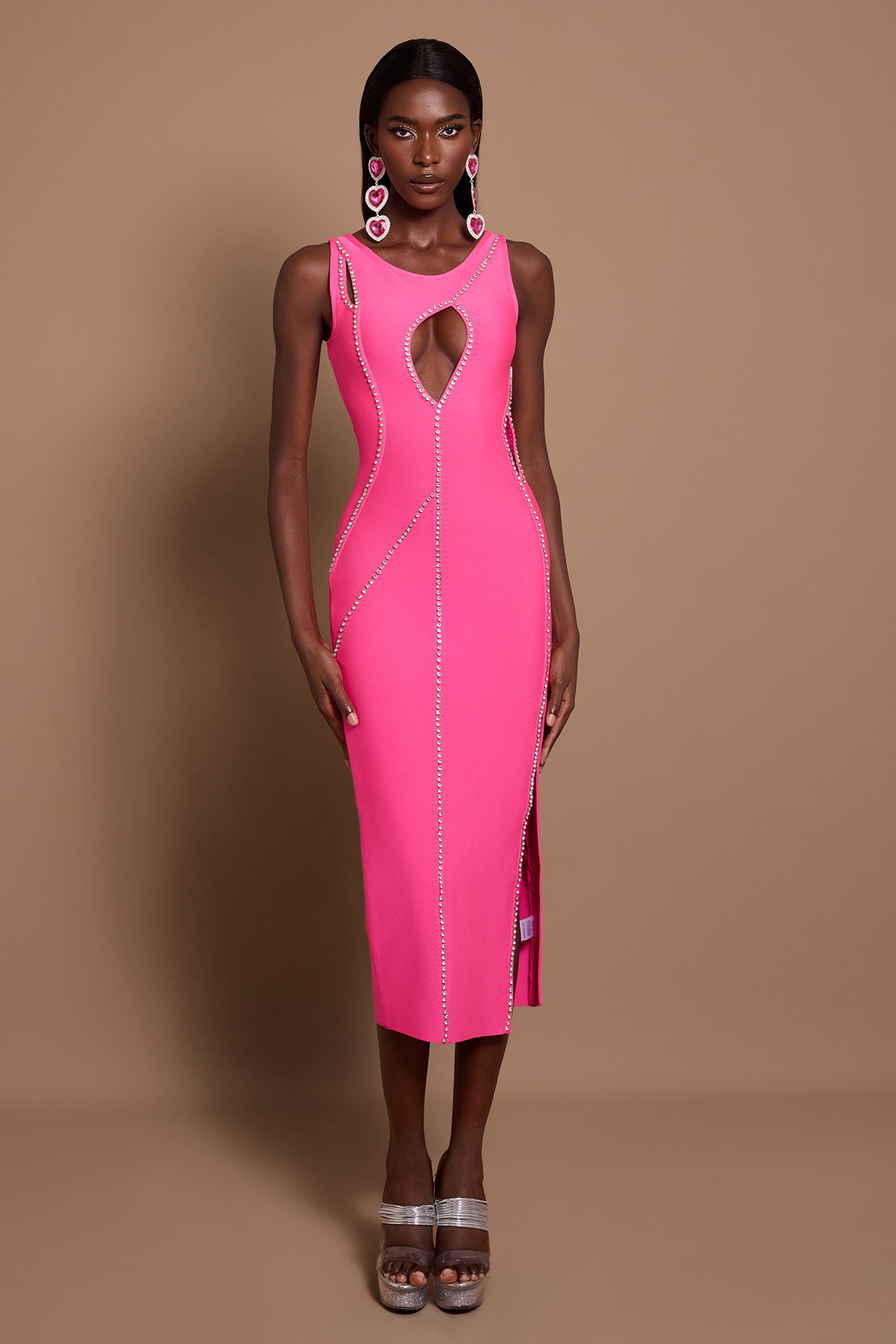 Rhinestone Cut-Out Split Maxi Dress