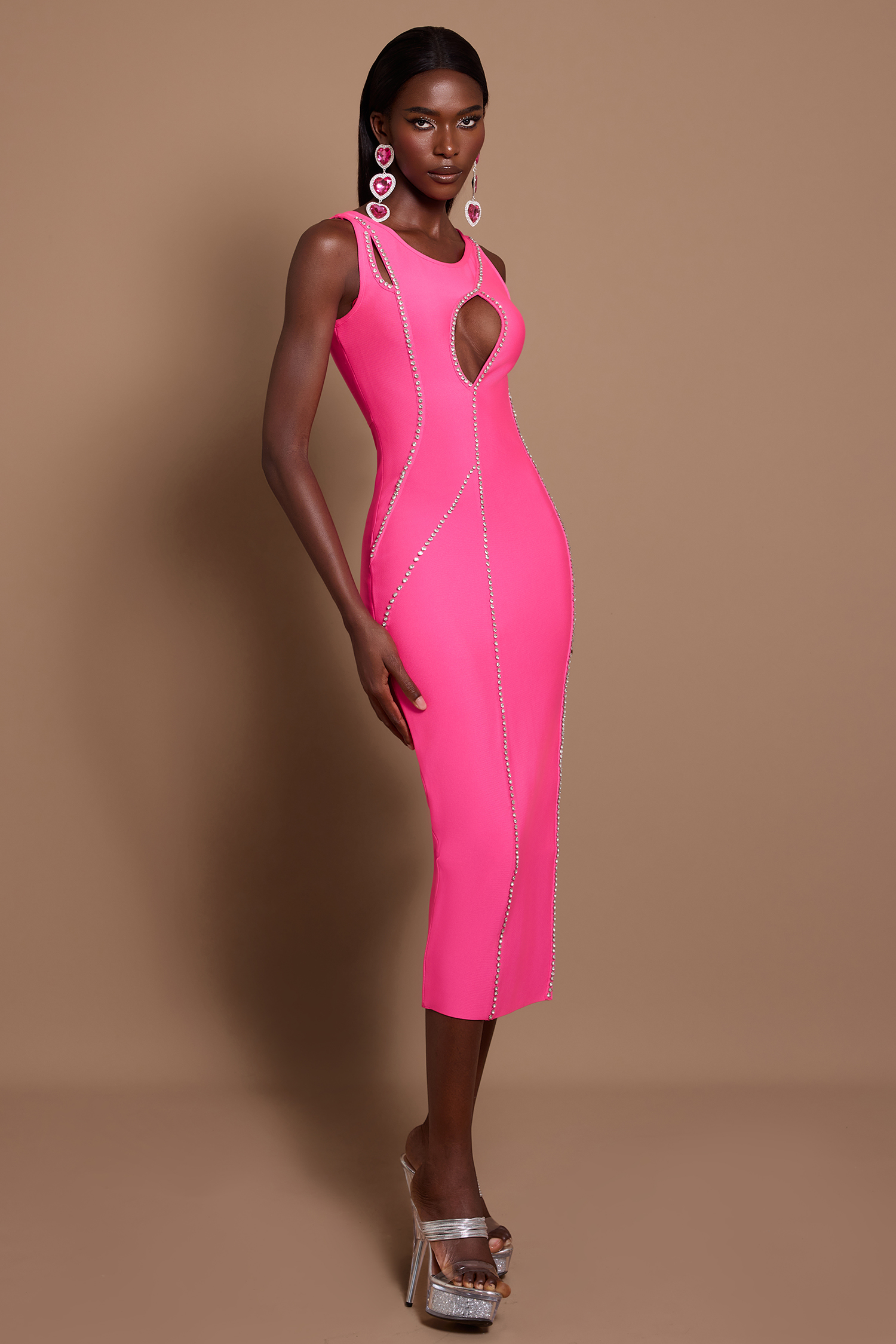 Rhinestone Cut-Out Split Maxi Dress