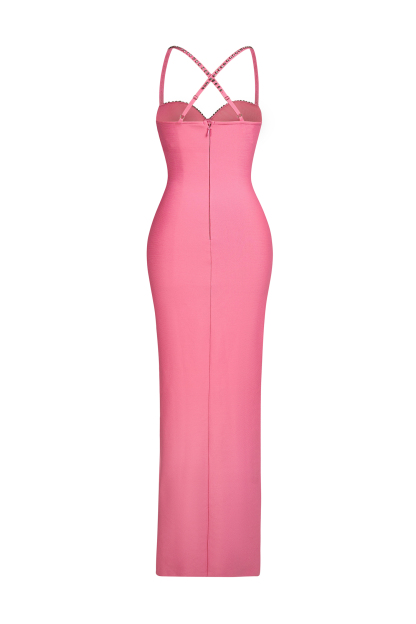 Bandage Rhinestone Slit Maxi Dress