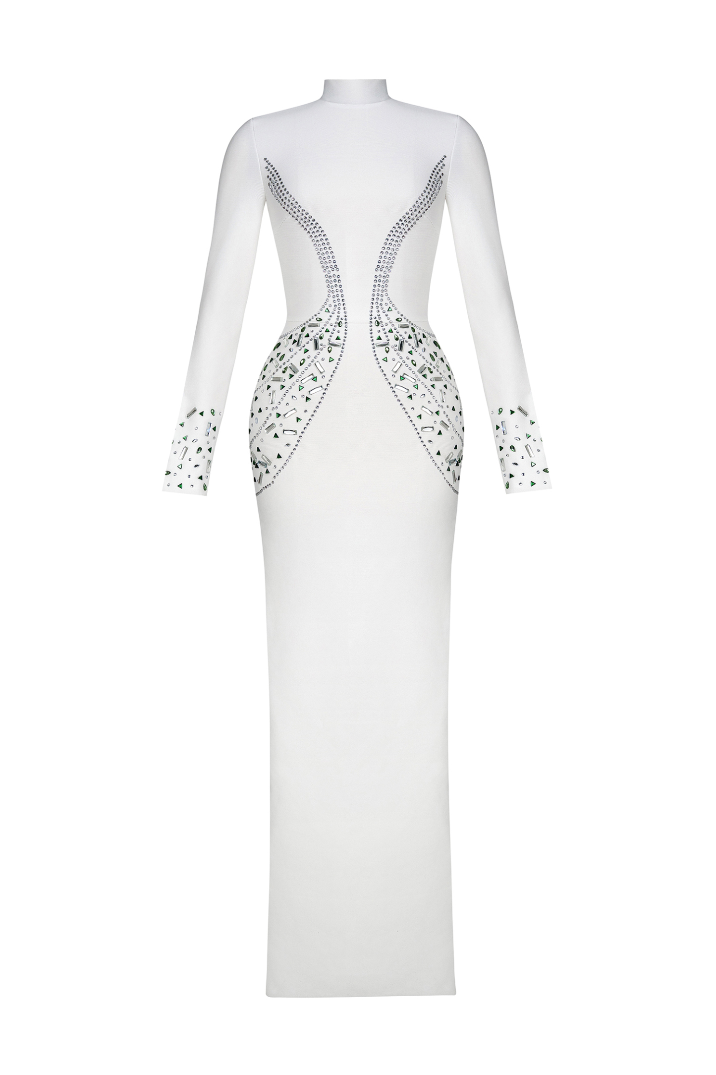 Bandage Rhinestone Stand Collar Top & High Waist Midi Skirt Set