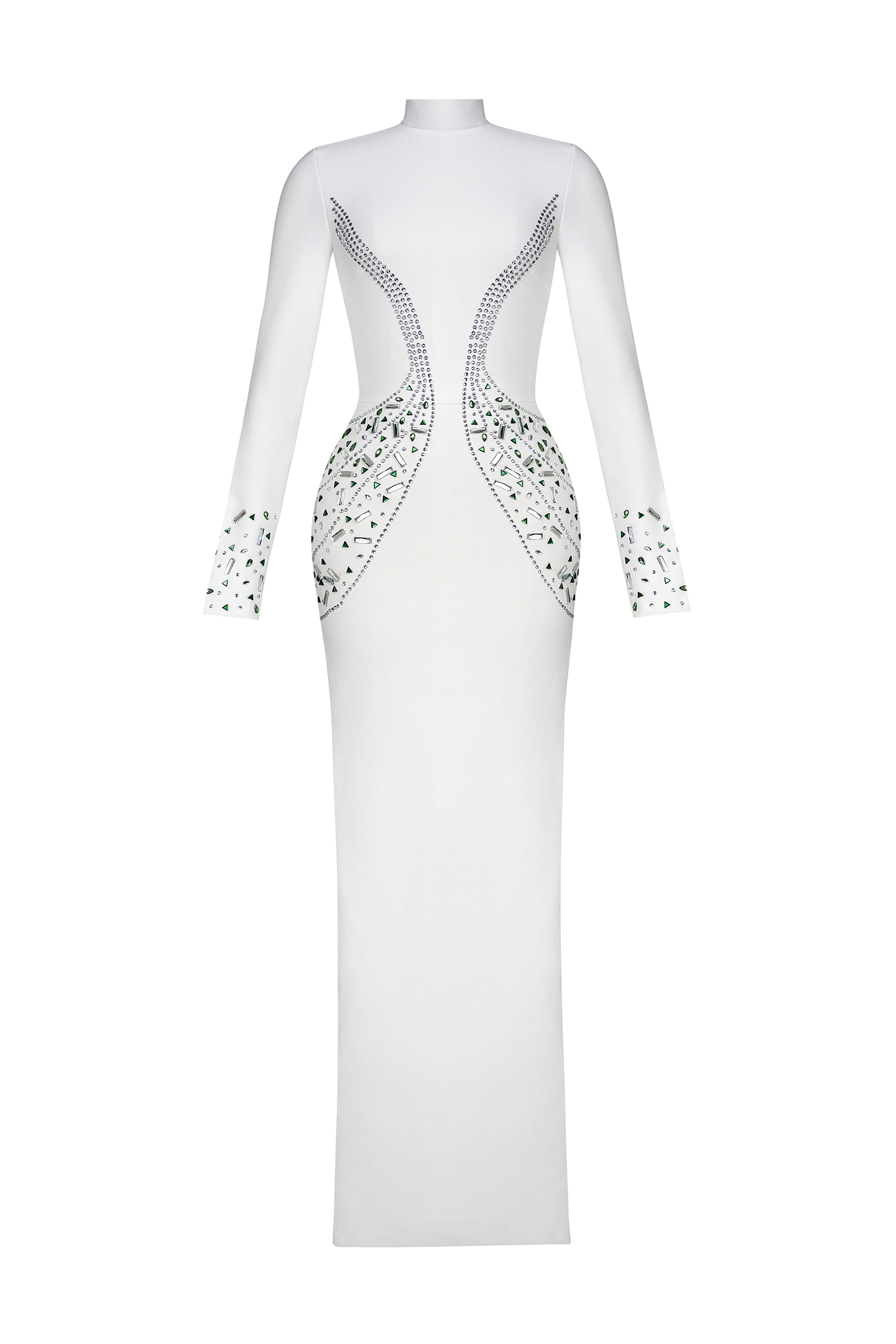 Bandage Rhinestone Stand Collar Top & High Waist Midi Skirt Set