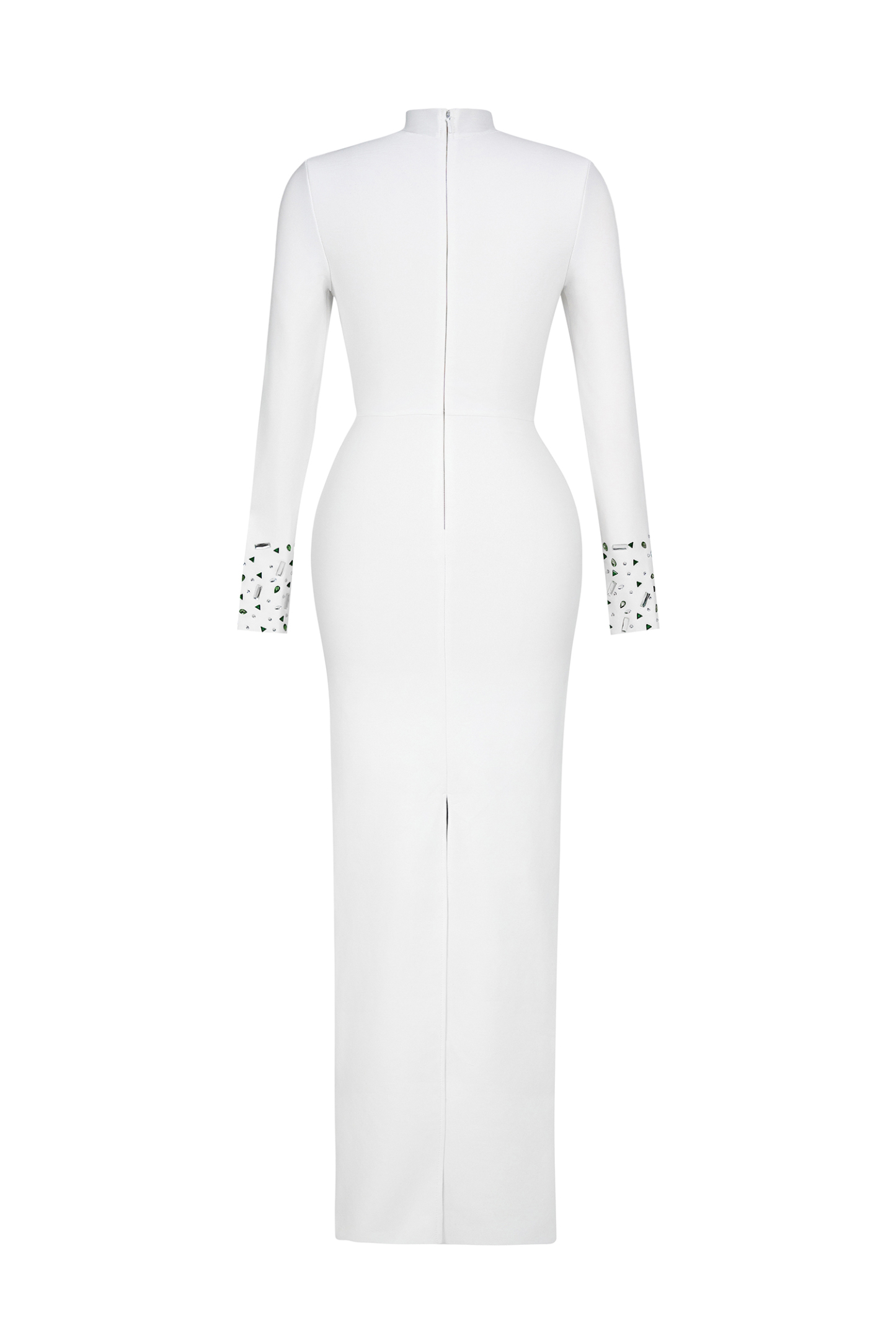 Bandage Rhinestone Stand Collar Top & High Waist Midi Skirt Set