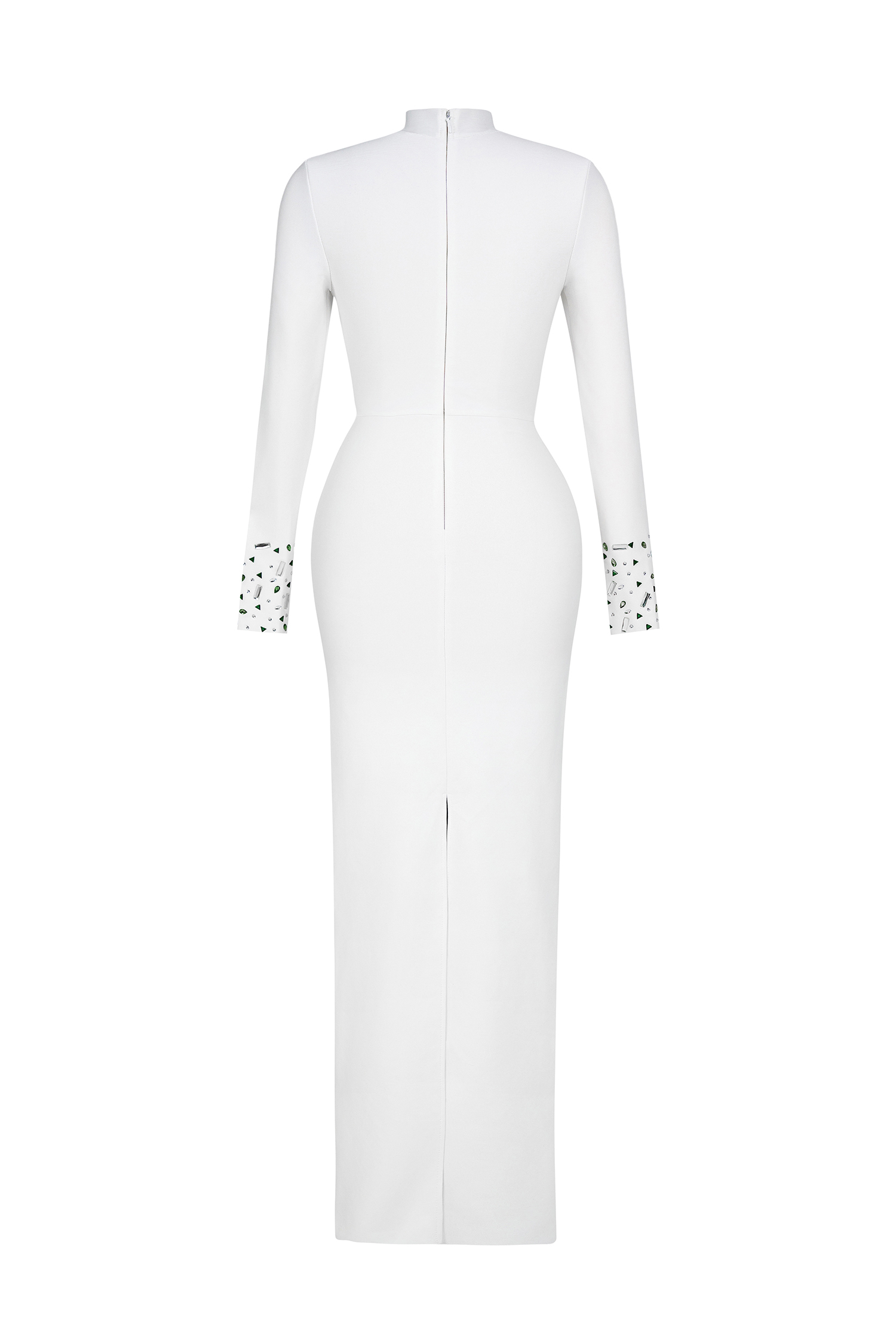 Bandage Rhinestone Stand Collar Top & High Waist Midi Skirt Set