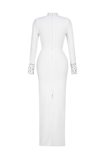 Bandage Rhinestone Stand Collar Top & High Waist Midi Skirt Set