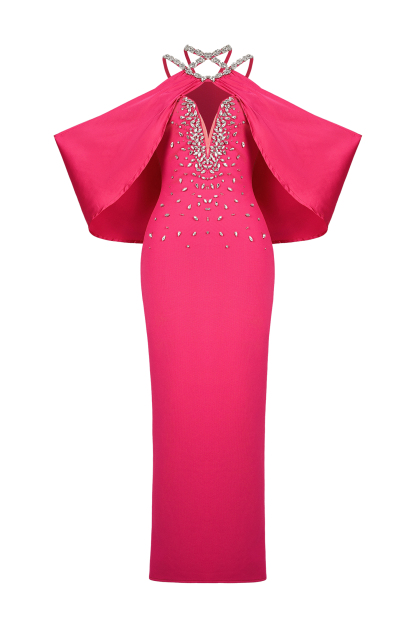 Rhinestone Bandage V-Neck Midi Dress