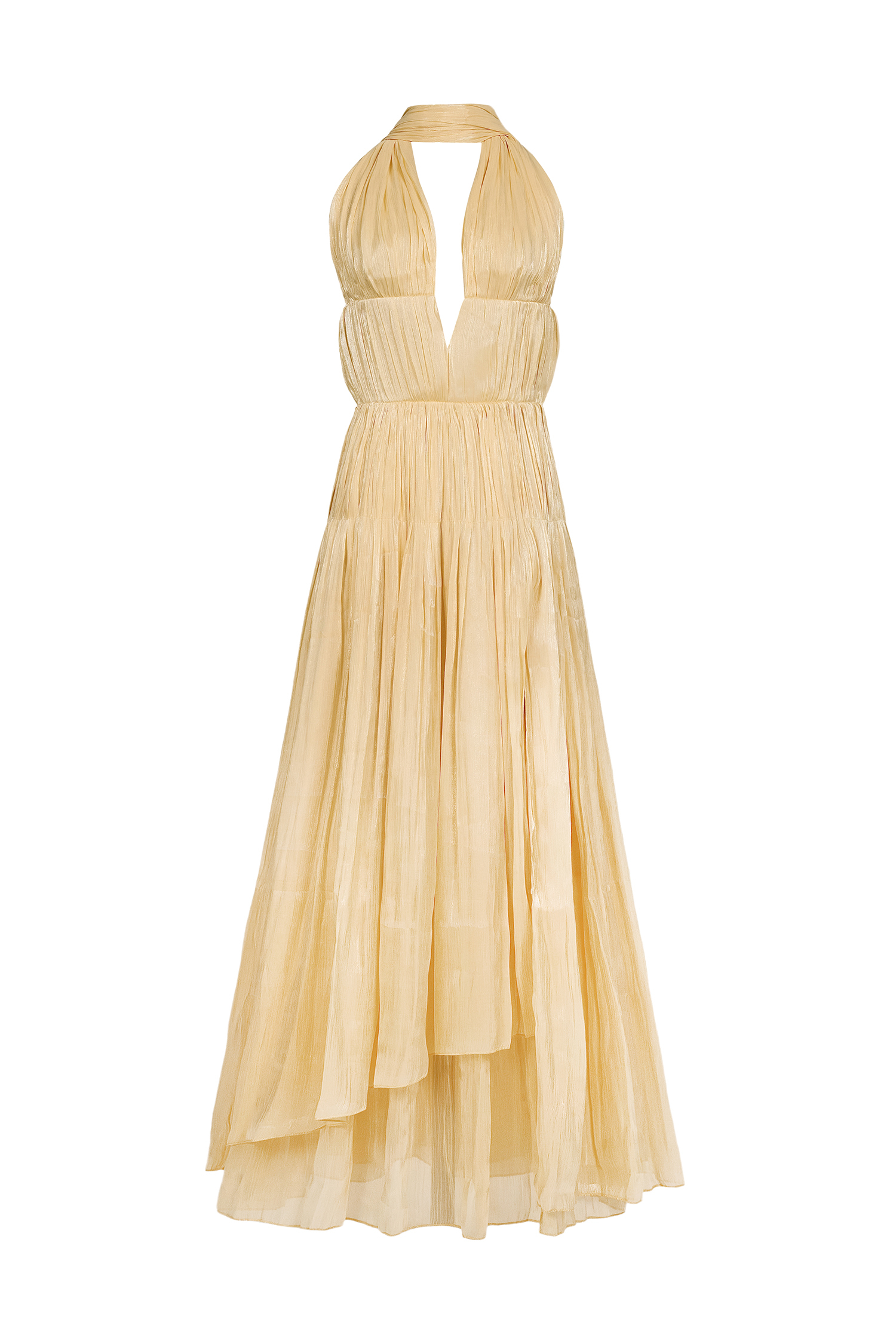 Satin V-Neck Slit Maxi Dress