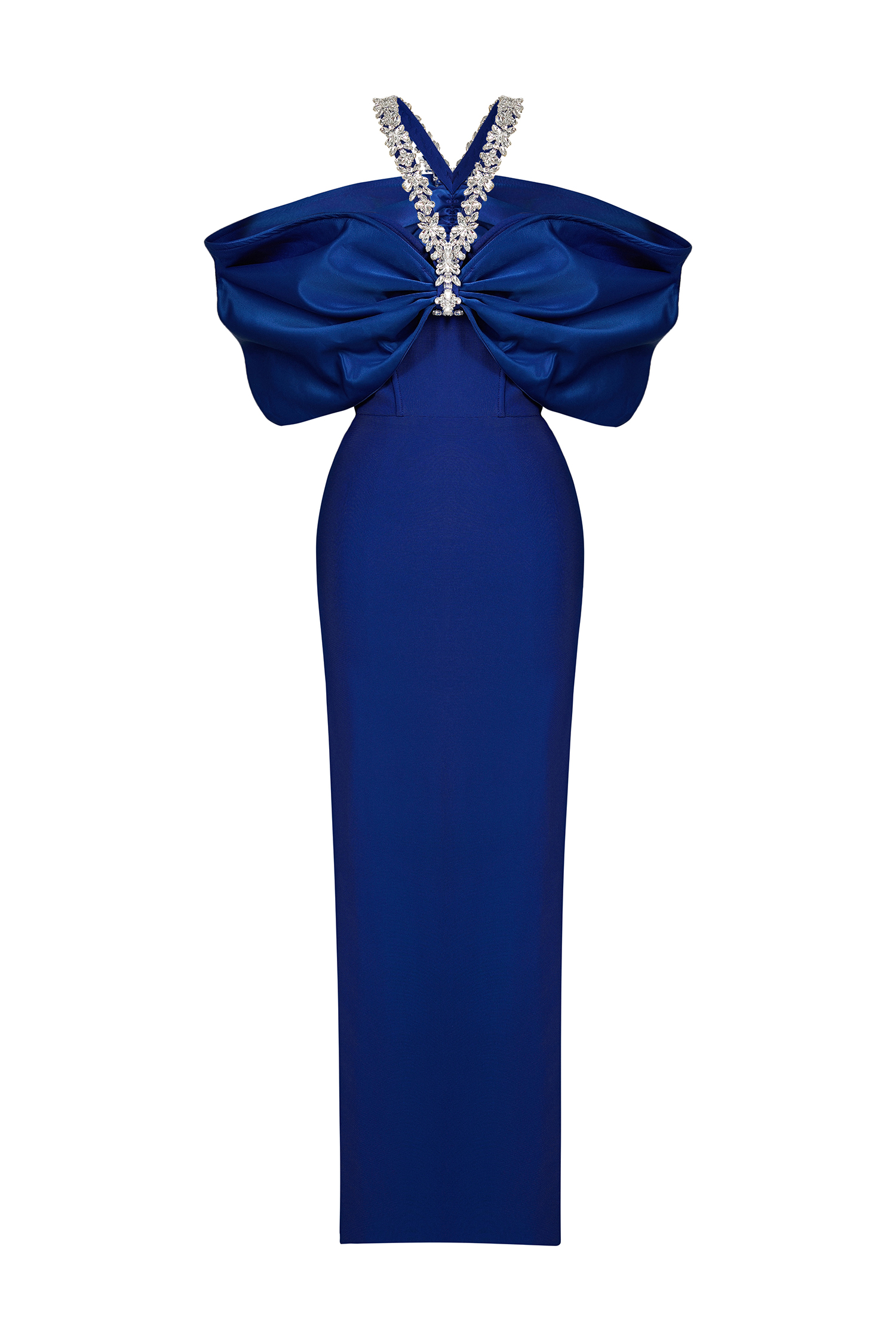 Satin Splicing Bandage Rhinestone Midi Dress