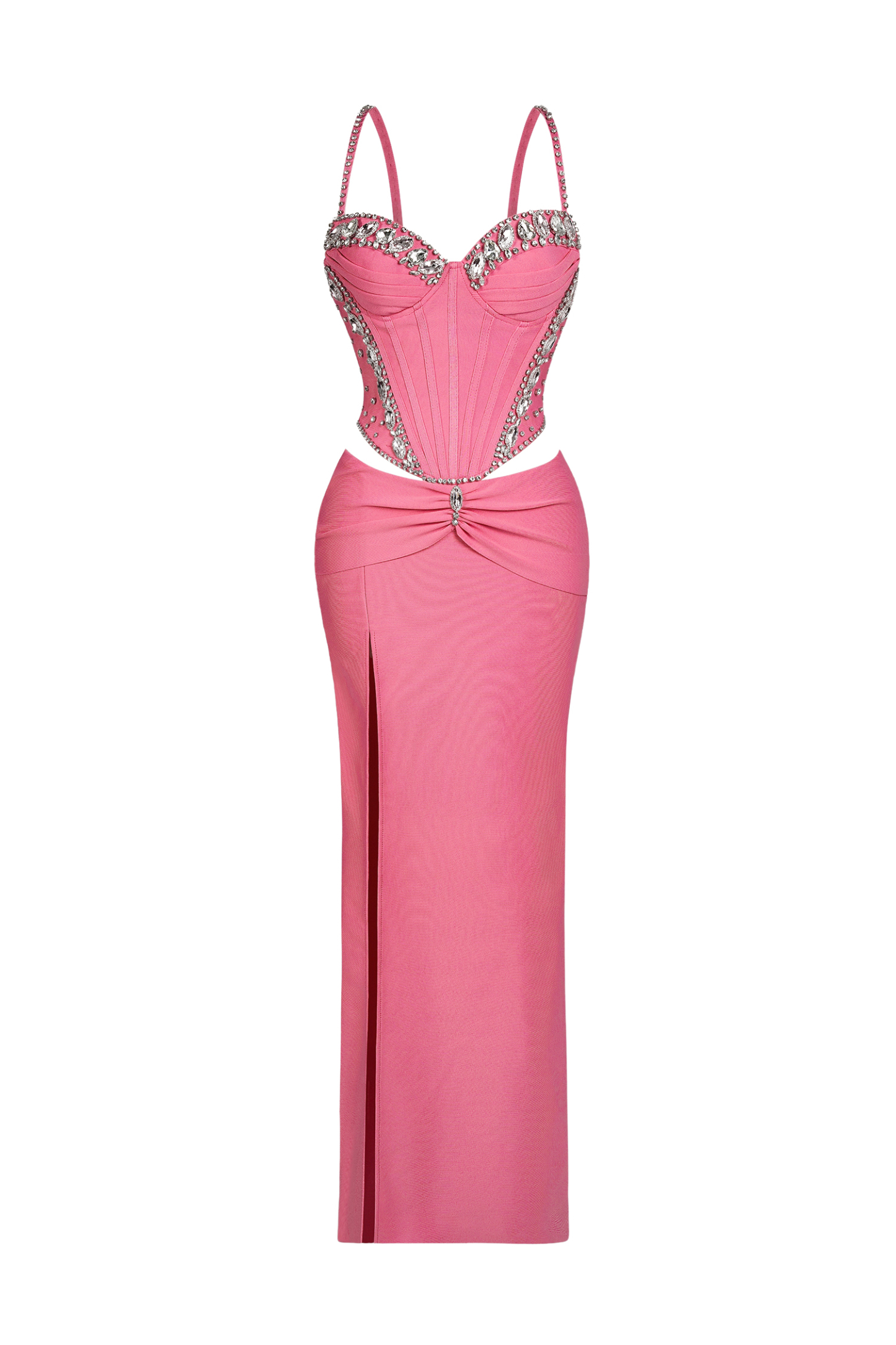 Bandage Rhinestone Slit Maxi Dress