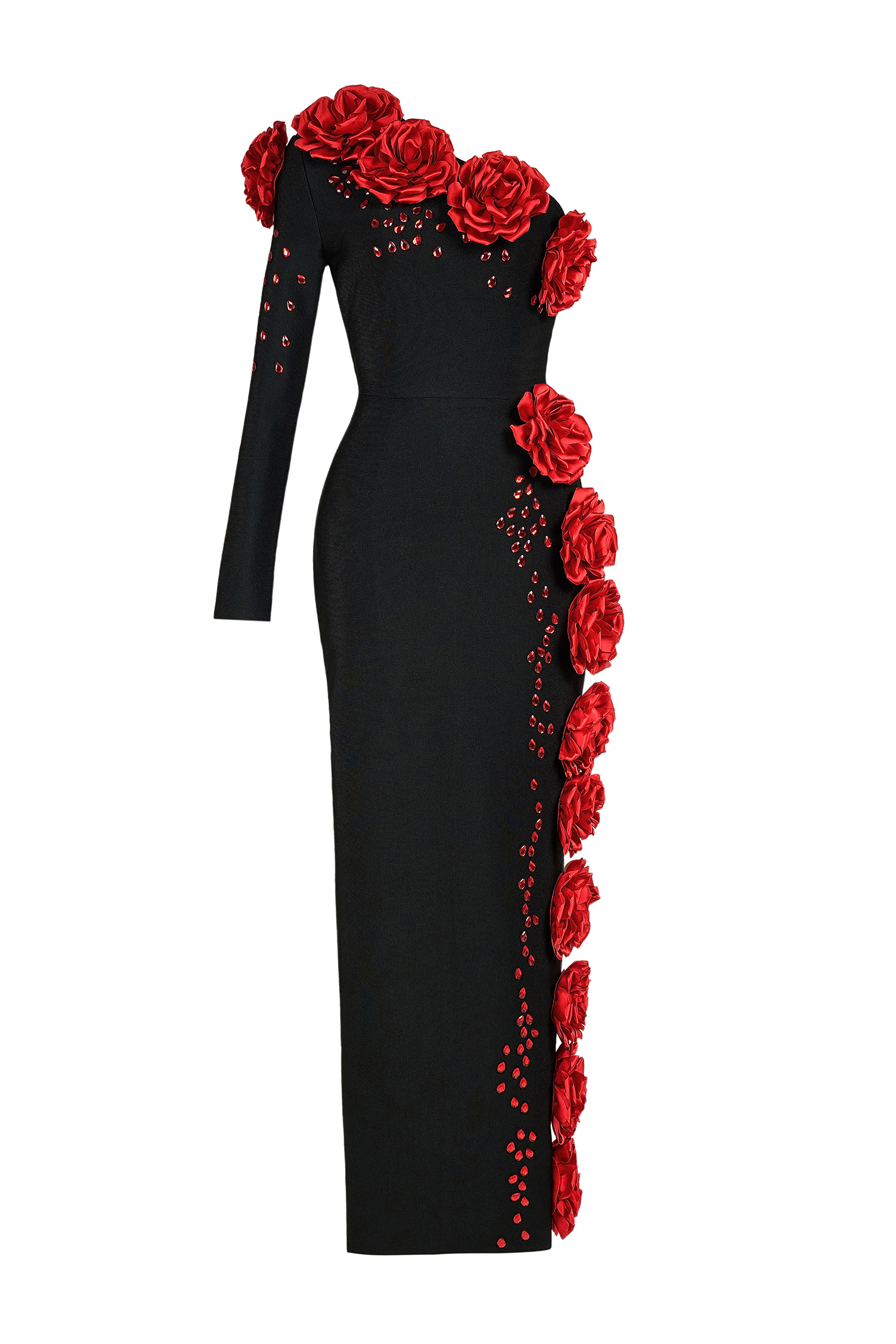 Bandage 3D Flower One-Shoulder Maxi Dress